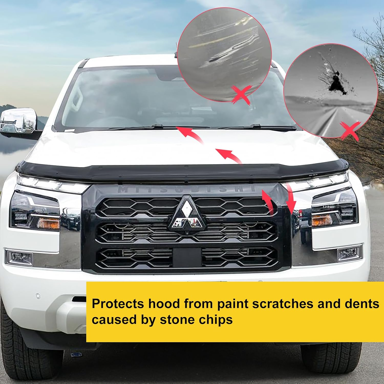 SUERAUTO4X4 Bonnet Protector Weather Shields for Mitsubishi Triton MV 2024 2025 Dual Cab Accessories, Tinted Black Bonnet Guard Injection Weathershields Window Visors Wind Deflectors image number 1