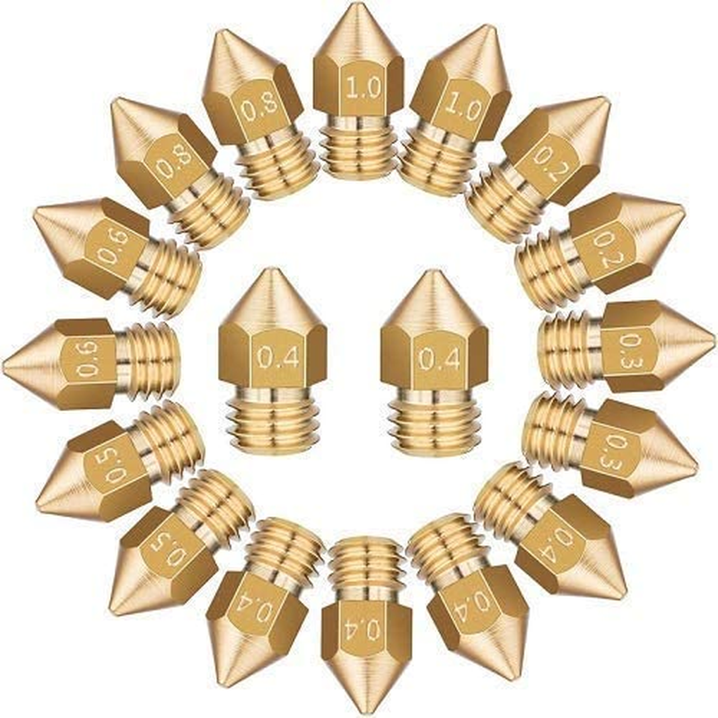 LEOWAY 18 Pcs MK8 Extruder Nozzle 3D Printer Brass Nozzle with 7 Different Sizes (0.2Mm, 0.3Mm, 0.4Mm, 0.5Mm, 0.6Mm, 0.8Mm, 1.0Mm) for 1.75MM MK8 Makerbot, Ender-3 Series/Ender-5 Series/Cr-10 image number 1