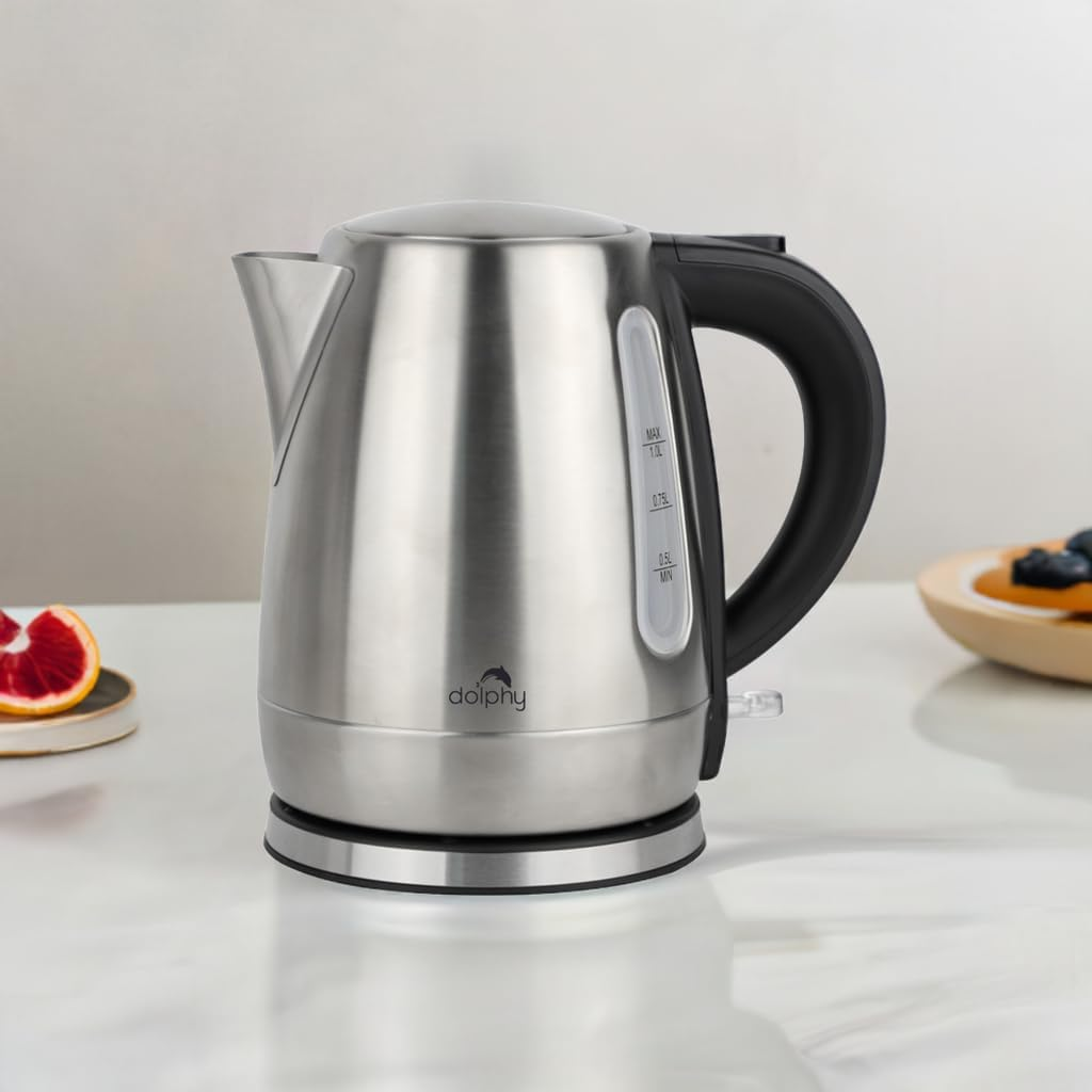 Dolphy 1.0L Electric Kettle &ndash; Stainless Steel, Fast Boil, Auto Shut-Off & Overheat Protection &ndash; Compact Hot Water Boiler for Tea & Coffee &ndash; Black &ndash; 2200W image number 1