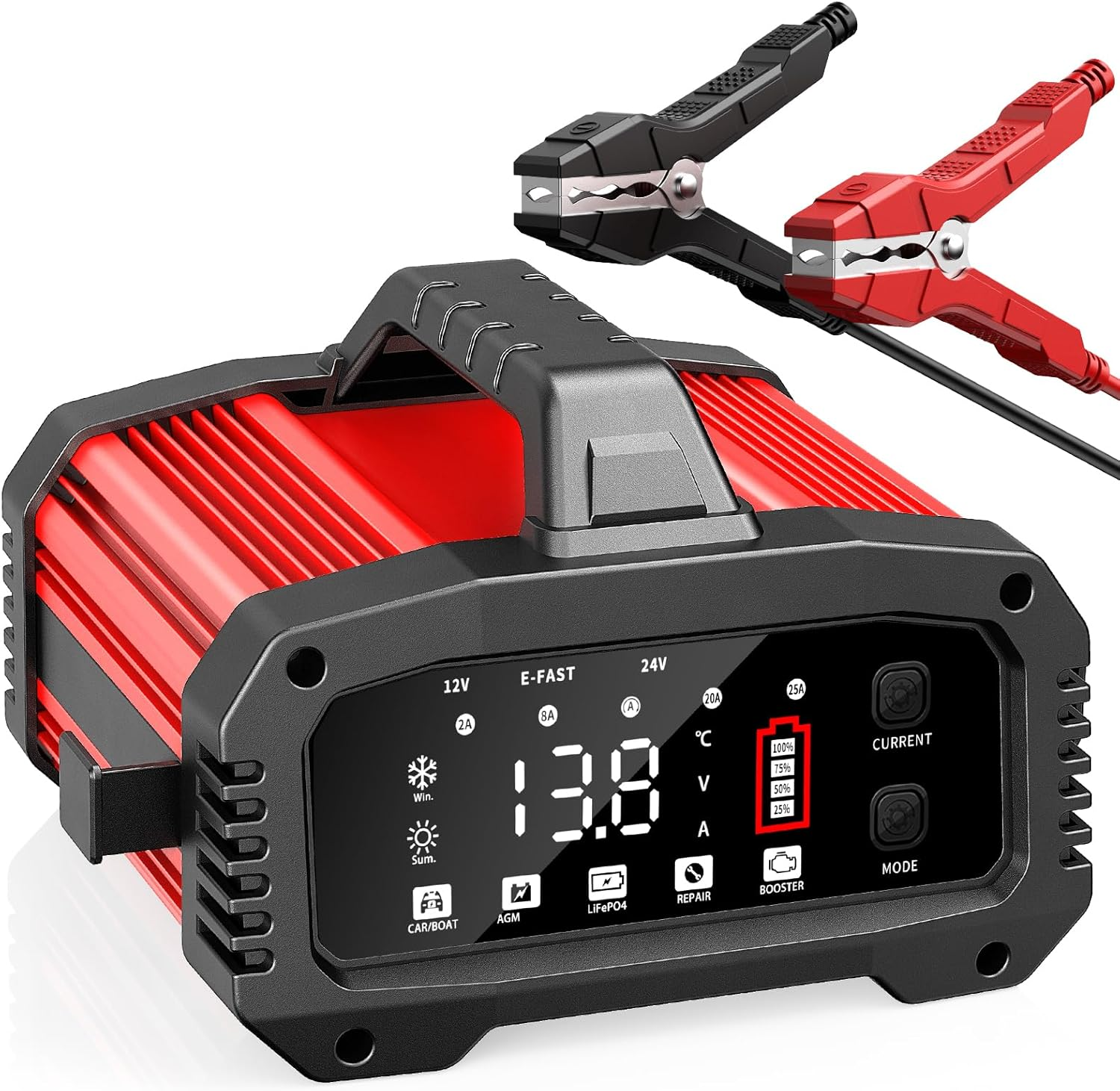 12V / 24V Car Charger, 20A Multi Protections Motorcycle Battery Charger, Intelligent LCD Screen Fully Automatic Battery Charger for Motorcycles, Boats, Cars, Agm/Lithium Battery (Black,Yellow)