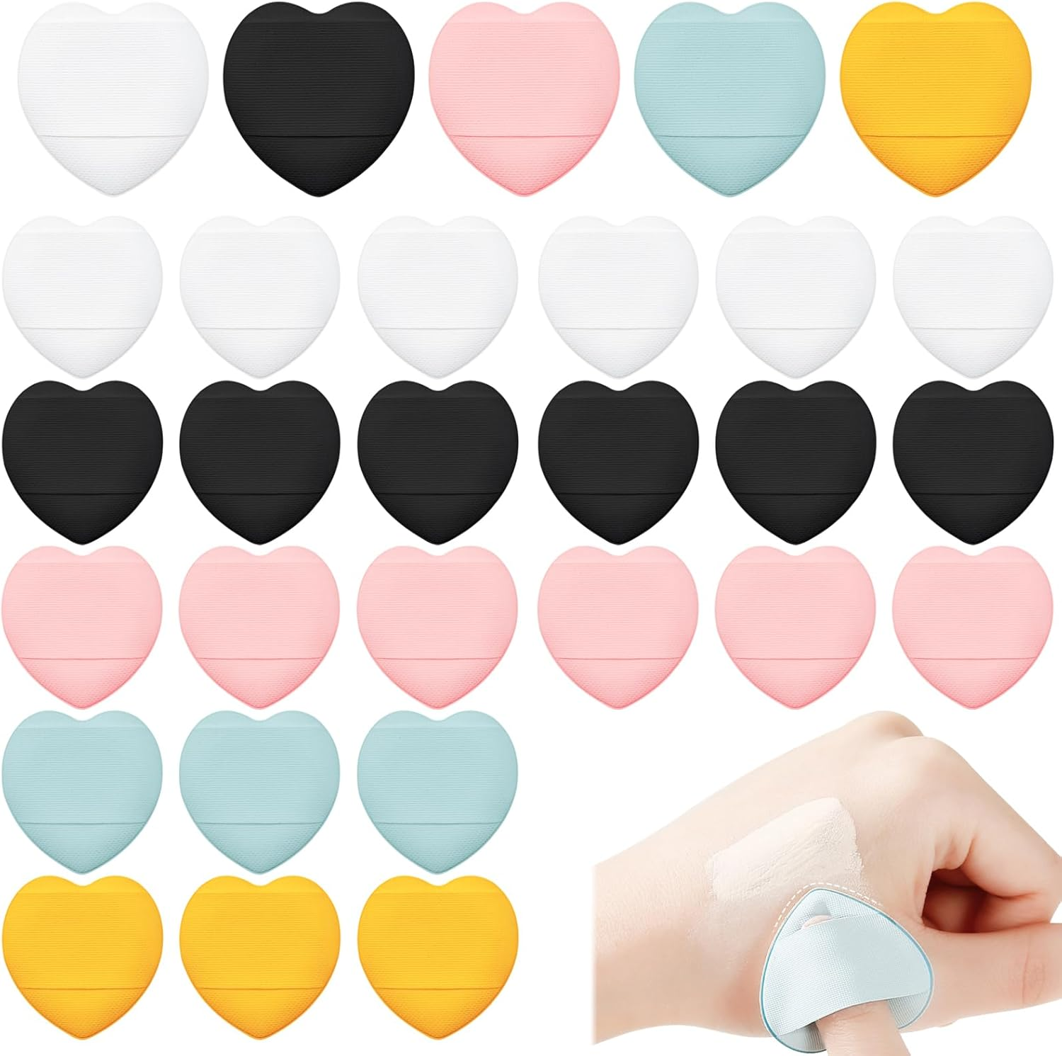 50 PACK Mini Heart Powder Puff Makeup Beauty Blender Sponges for Face Loose Setting Cosmetic Foundation Beauty Sponge Tool (Pink + Blue + Black + White + Yellow) image number 4