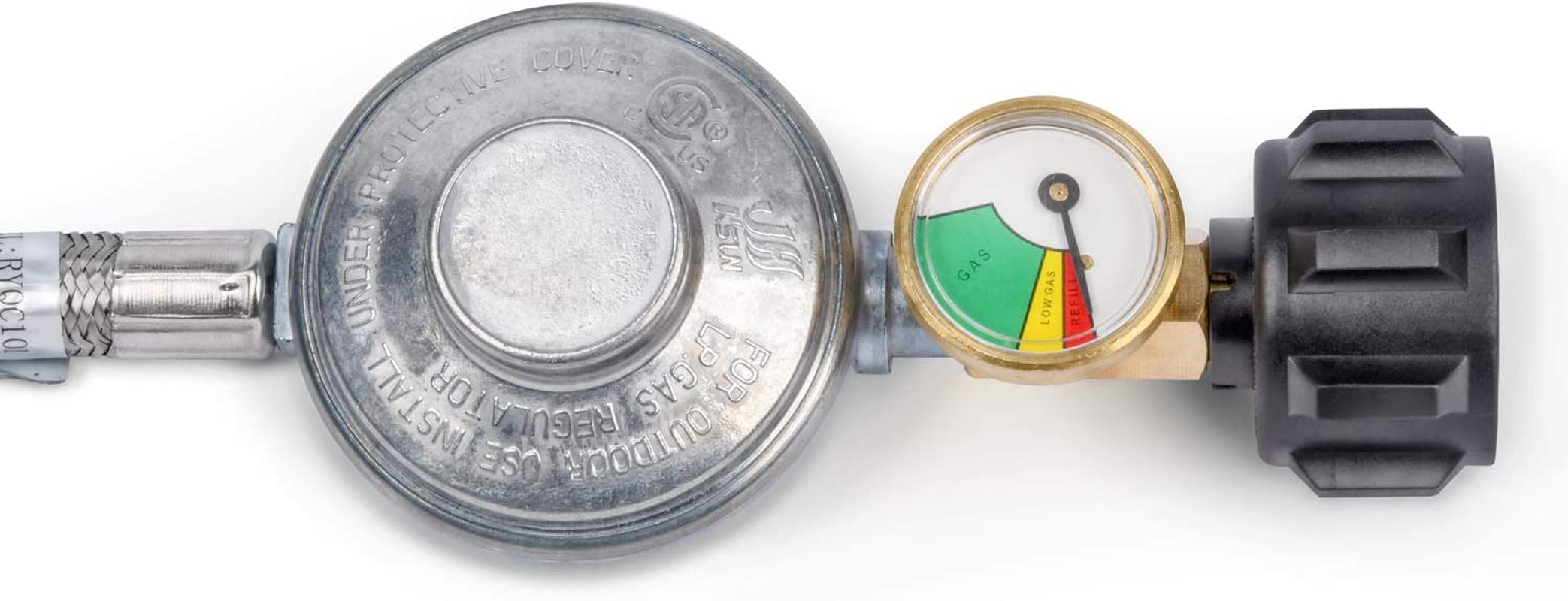 Gassaf 3FT Propane Regulator with Hose,Stainless Steel Braided Propane Gas Regulators and Gauges Suitable for Most LP Gas Grill, Heater and Fire Pit Table image number 1