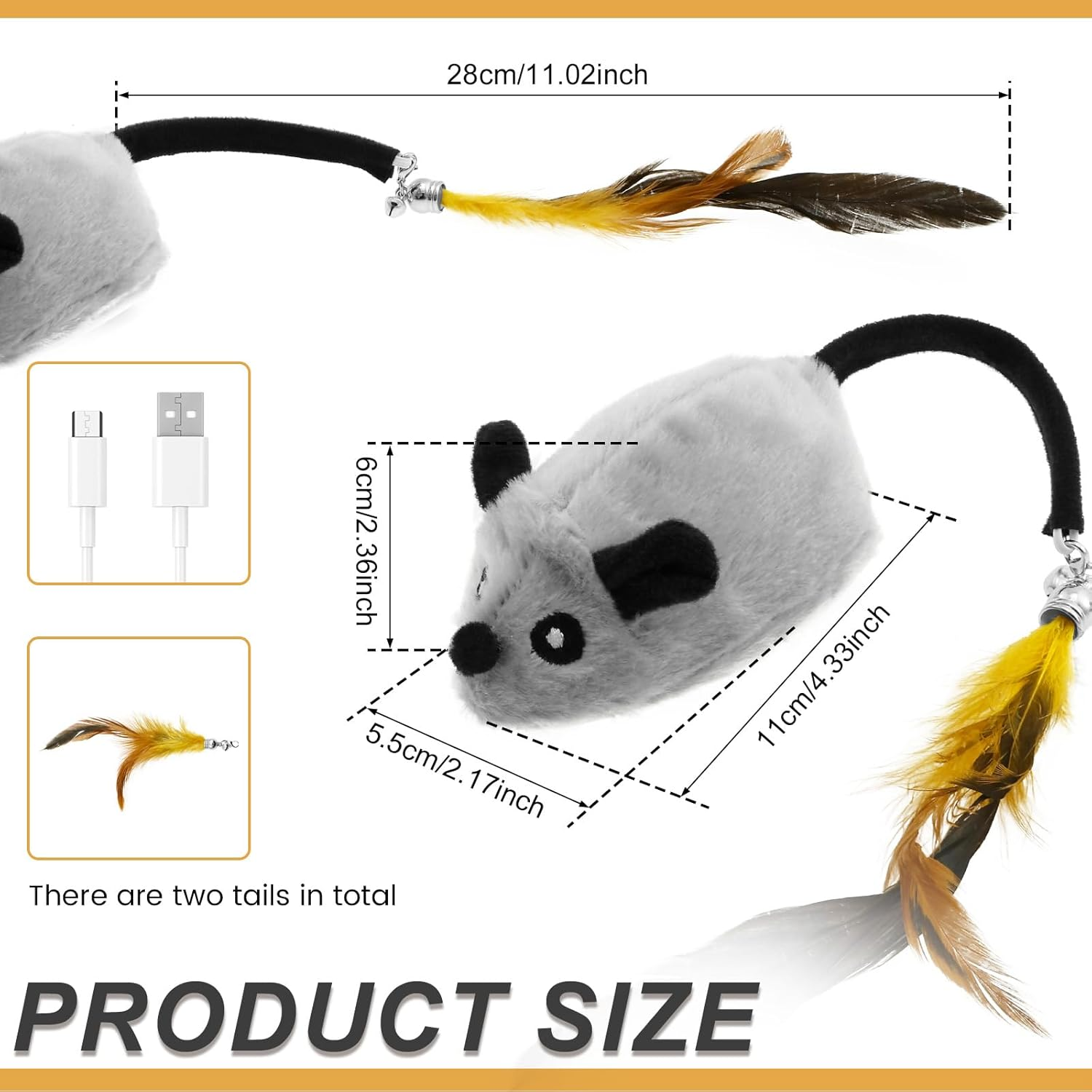 Interactive Cat Toys Mouse Moving Cat Toys Mouse for Indoor Cats, Safe Mouse Toy Feather Bell Tail Realistic LED Cat Mouse Toys Versatile Rechargeable LED Cat Mouse Toy (Grey) - Grey image number 6