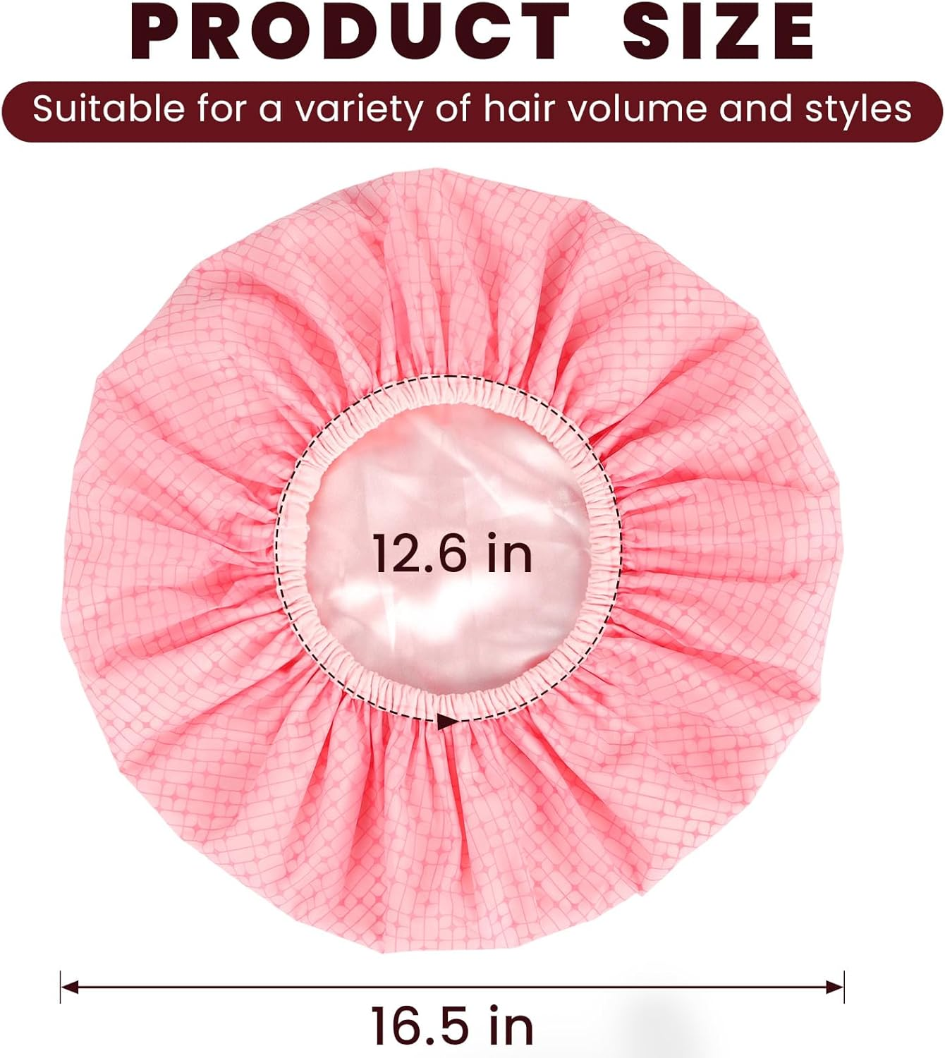 Pink Shower Cap,Hair Cap for Shower,Double Layered Waterproof Hair Caps,Satin Lined Bath Caps for Braids Long Hair image number 2