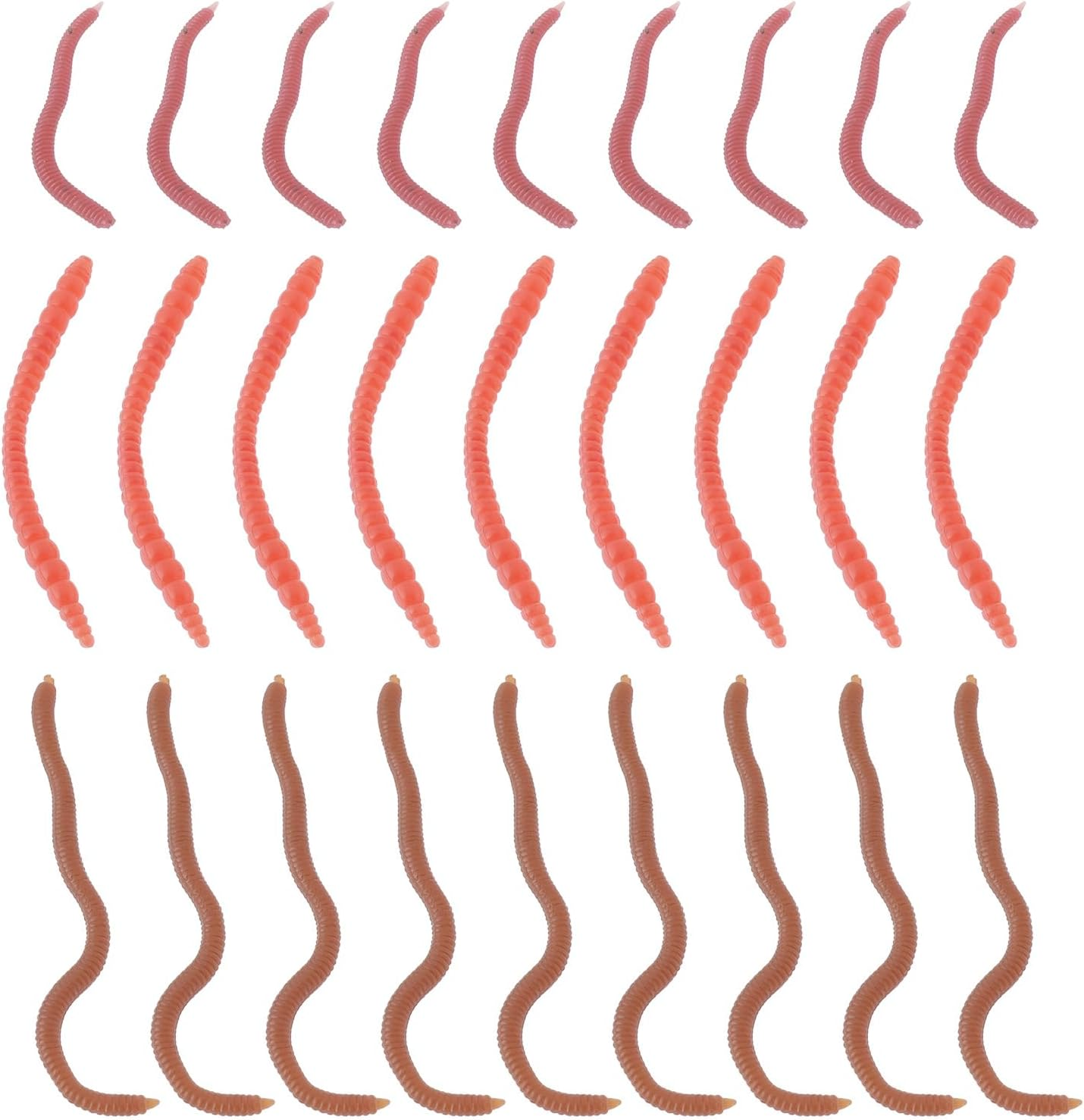 Briny River 90Pcs Realistic Worms Drop Shot Soft Worm Lures Soft Fishing Lure 30Pcs 4Cm Red Lures 30Pcs 6Cm Red Lures 30Pcs 8Cm Brown Lures Soft Plastic Worms Fishing Worms image number 3