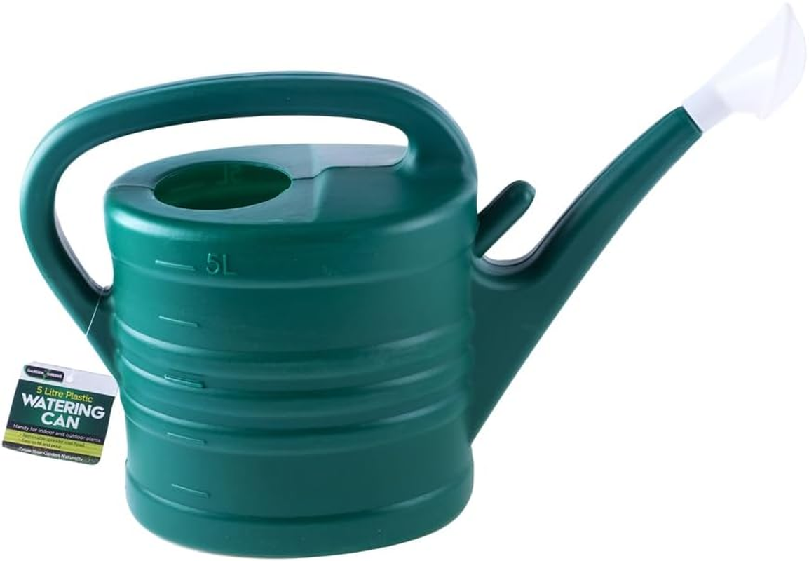 Garden Greens Wide Watering Can with Handle, Green/White, 5 Litre Capacity