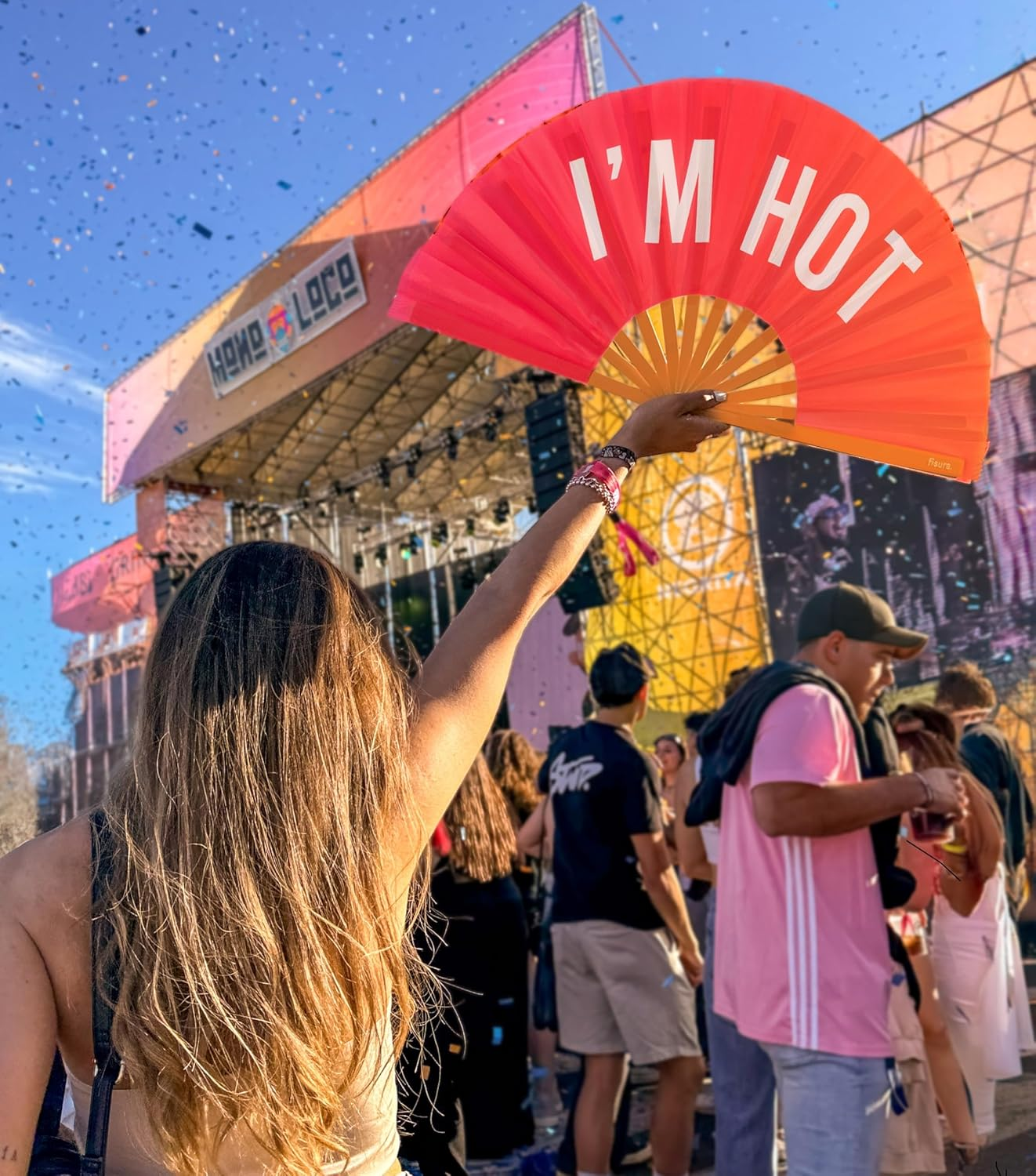 Fisura Large Folding Fan Original Fan with Large Lettering XXL Compartments Foldable Bamboo Fan 64 X 33 Cm (Hot, Pink) image number 6