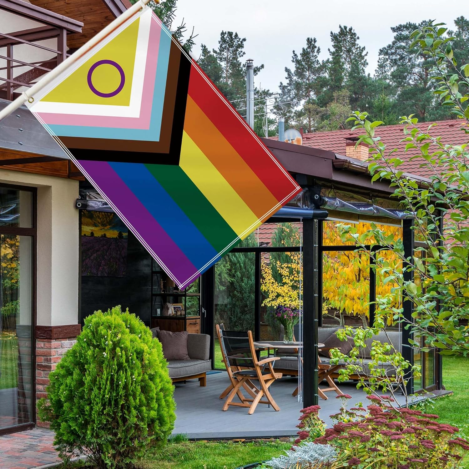 2&times;3 FT New Intersex-Inclusive Progress Pride Flag Flag,60&times;90 Medium Size Rainbow Inclusive Flag Man National Decor,Double Side Digital Printed 150D Polyester Banner with Canvas Header Brass Grommet image number 2