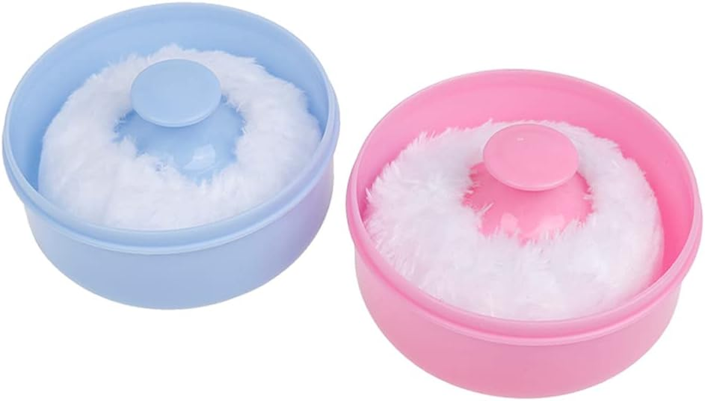 2X Pink Portable with Box Baby Soft Body Powder Puff Virtu Container Case Talcum