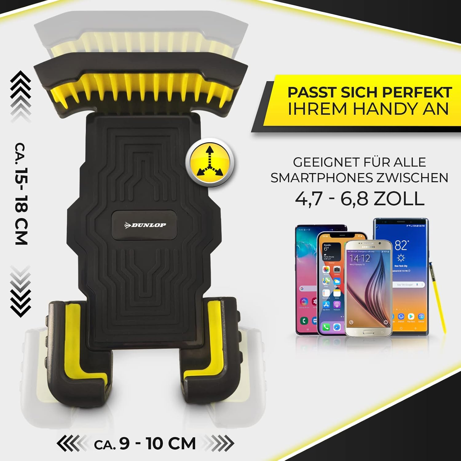 Dunlop Automotive Mobile Phone Holder Bicycle Motorcycle Holder - Secure Universal Mobile Phone for Iphone 13 Pro Max Mini 12 Smartphone from 4, 7-6, 8 Inches - 360 Degrees Anti-Shake + Scratch image number 1