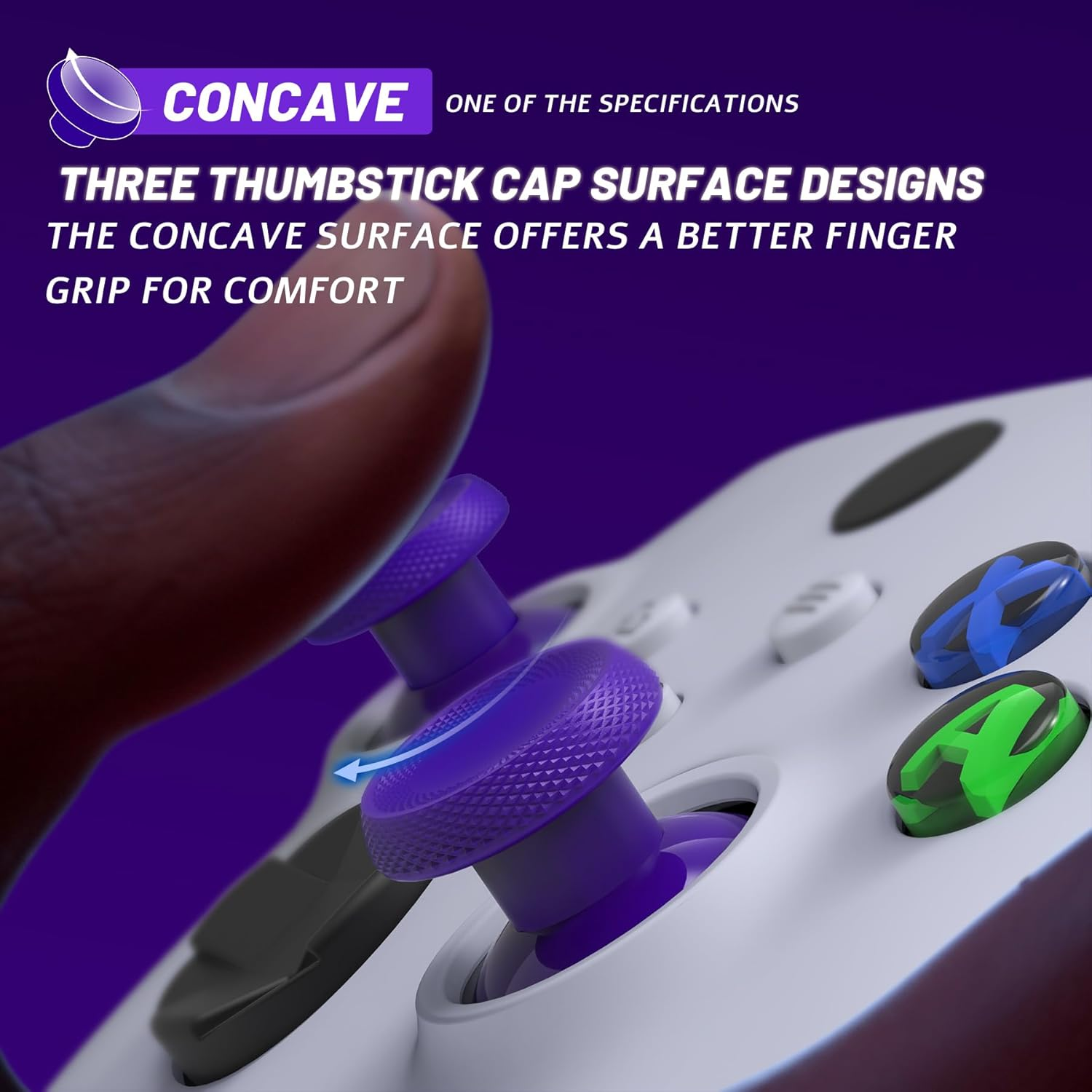 Extremerate Thumbsgear V3 Interchangeable Thumbsticks for Xbox Core Controller, 4 Height Adjustable Convex and Concave Grip Joysticks for Xbox One S/X/Elite, for Nintendo Switch Pro Controller -Purple - Blue image number 5