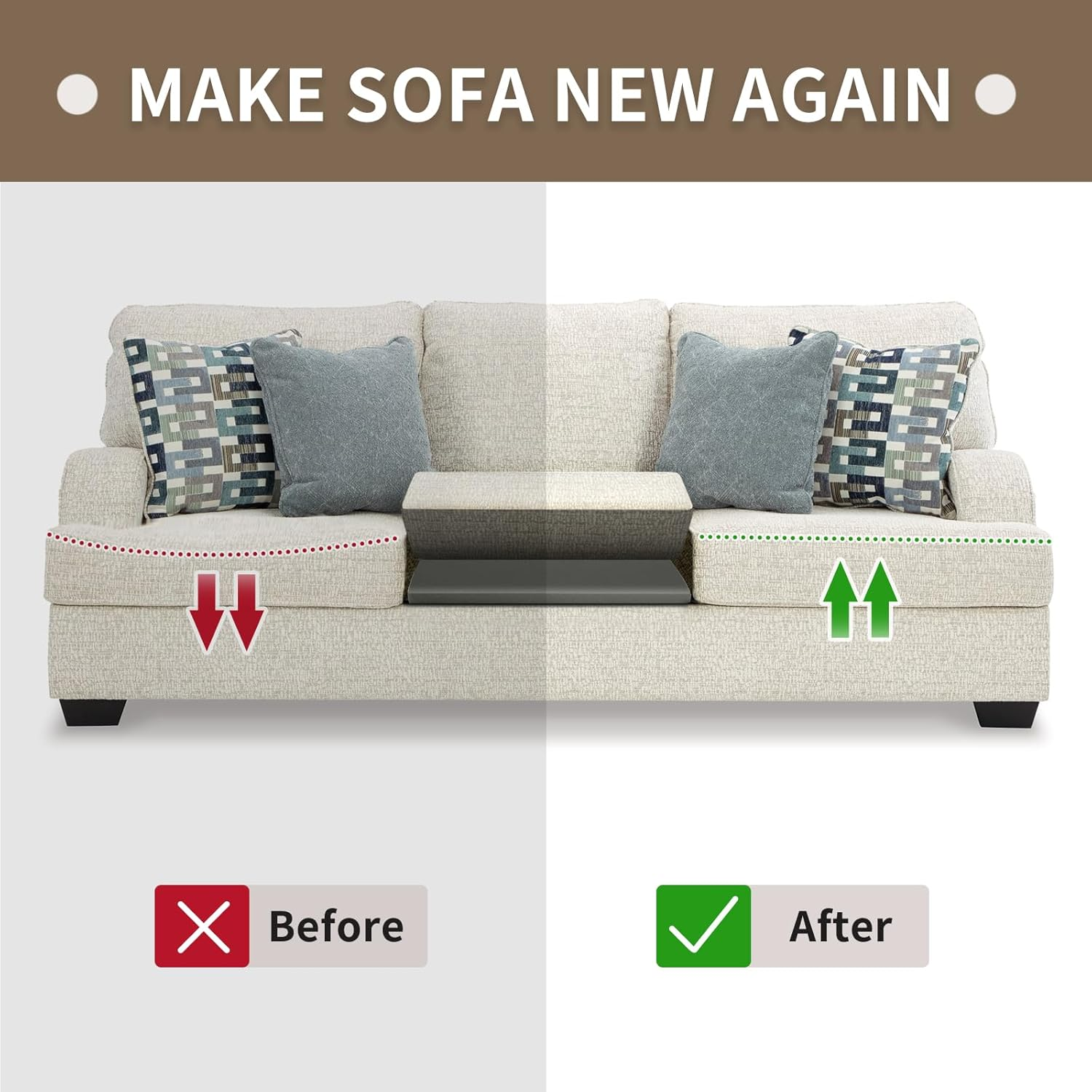 HAVARGO Couch Cushion Support High Density Foam 22X22X2.4 Inches Sofa Couch Supports for Sagging Cushions Light Grey 1Pc with anti Slip Mesh Fabric image number 5