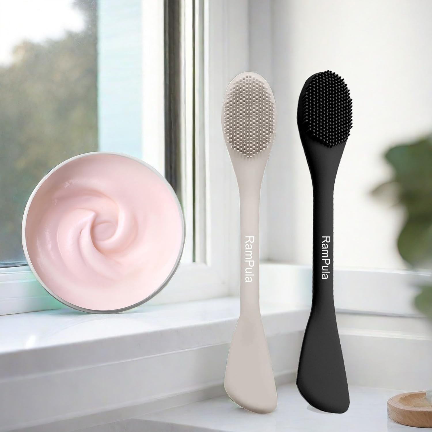 Face Mask Brush Applicator, Mask Brushes for Facials Cleansing & Exfoliating, Facial Clay Mask Applicator Tool Silicone Mask Spatula Cream Skincare for Apply Cream, Lotion, Mud, Clay (Black+Starlight) image number 2