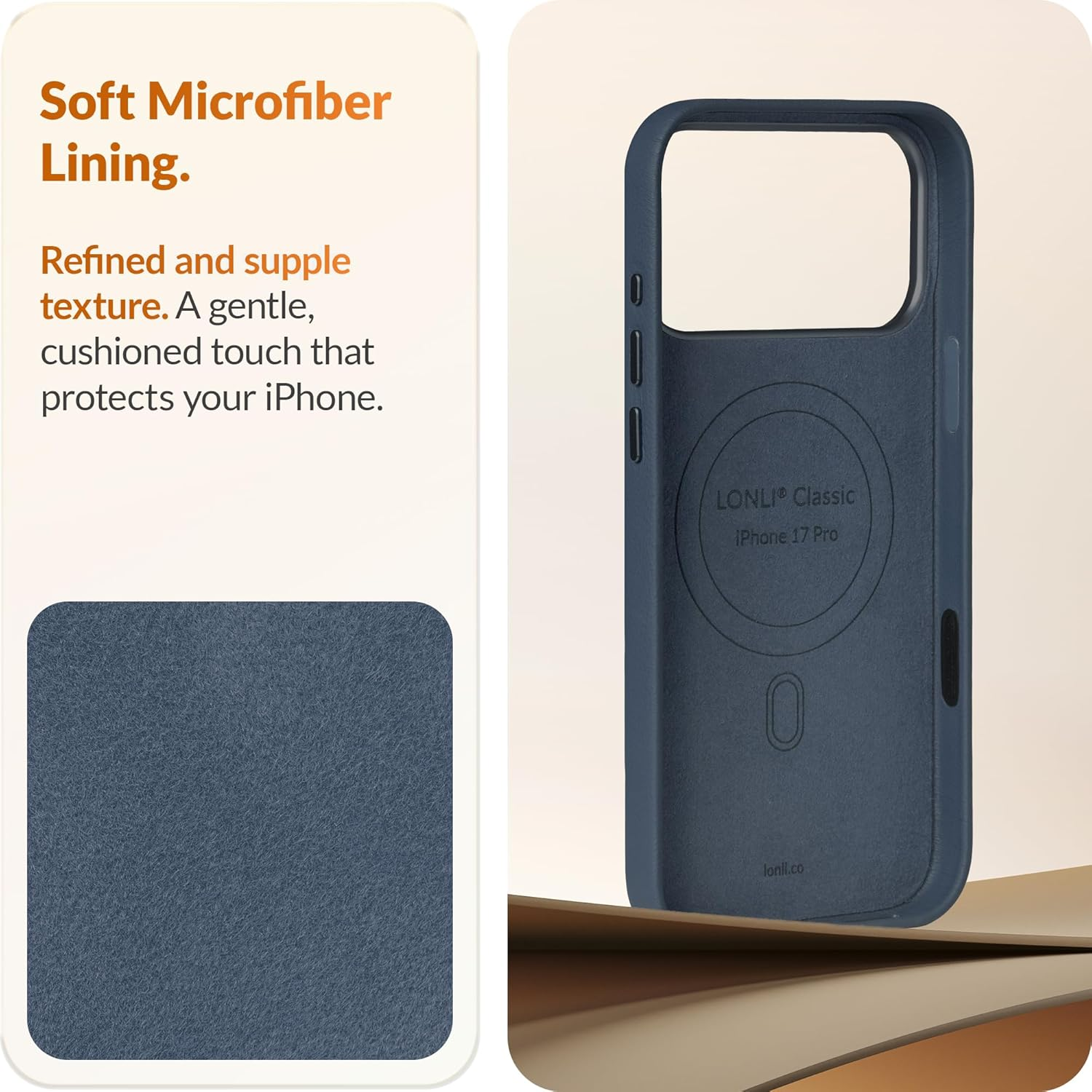 LONLI Classic | Gold-Rated Leather - European Genuine Vele Leather Case for Iphone 17 Pro - [Built-In Camera Control and Compatible with Magsafe] - Azzurro Blue image number 1