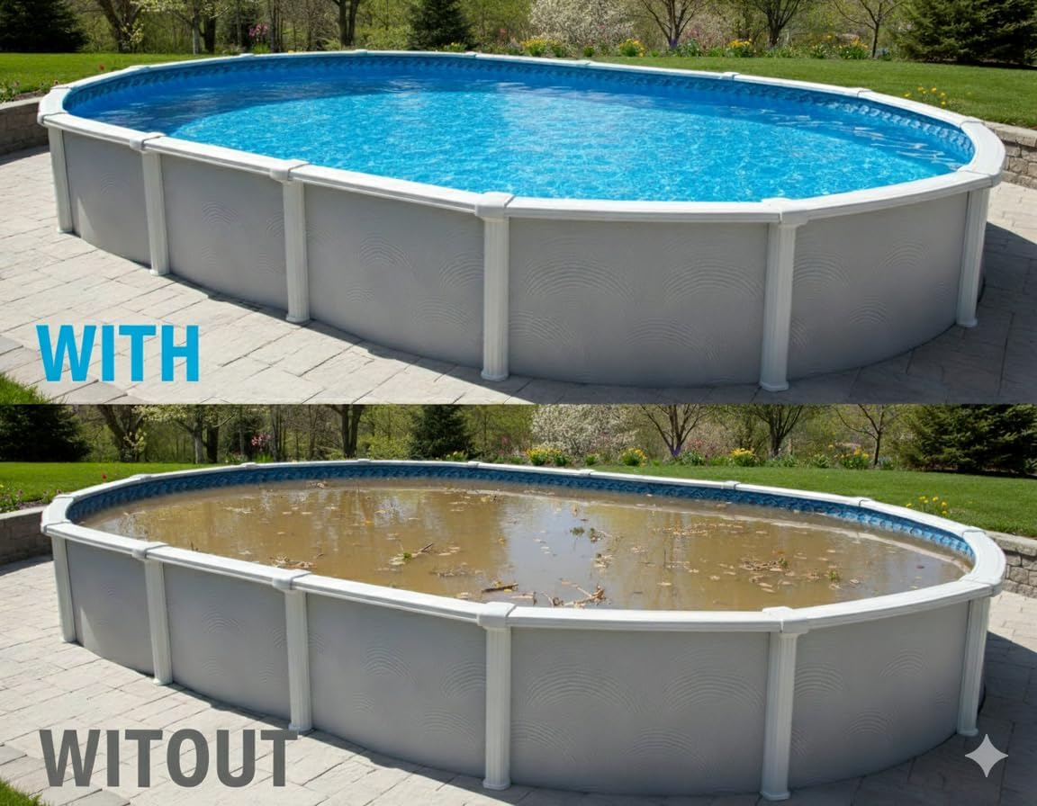 Premium Winter Pool Cover for above Ground Oval Pool, 12' X 18' Ft., Aboveground Pools Winter Cover, Heavy Duty, Includes Winch and Cable, UV Protection
