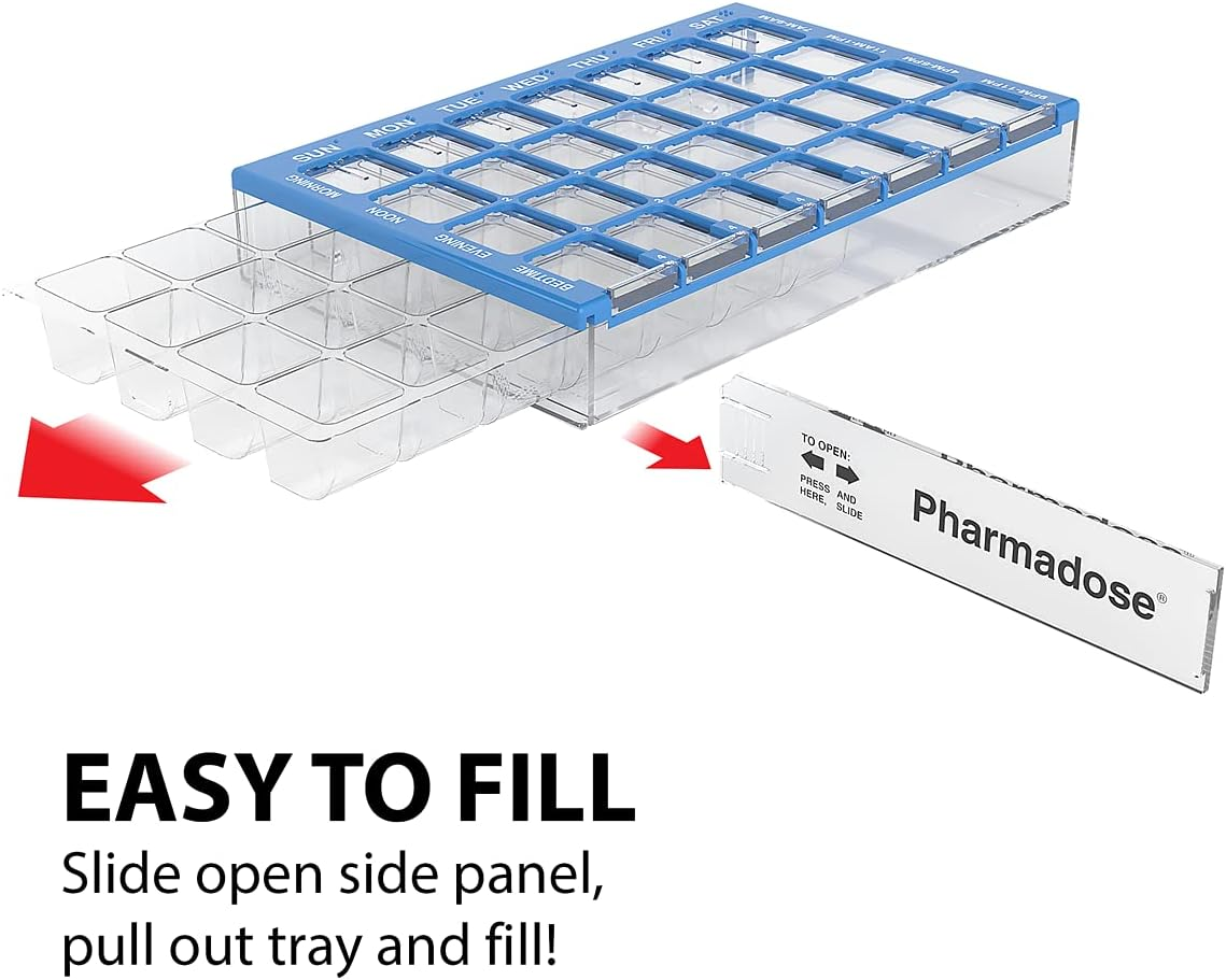 Ezy Dose 4-Times-A-Day Weekly (7-Day) Pill and Vitamin Organizer │ Pill Planner│ Medium Compartments image number 1