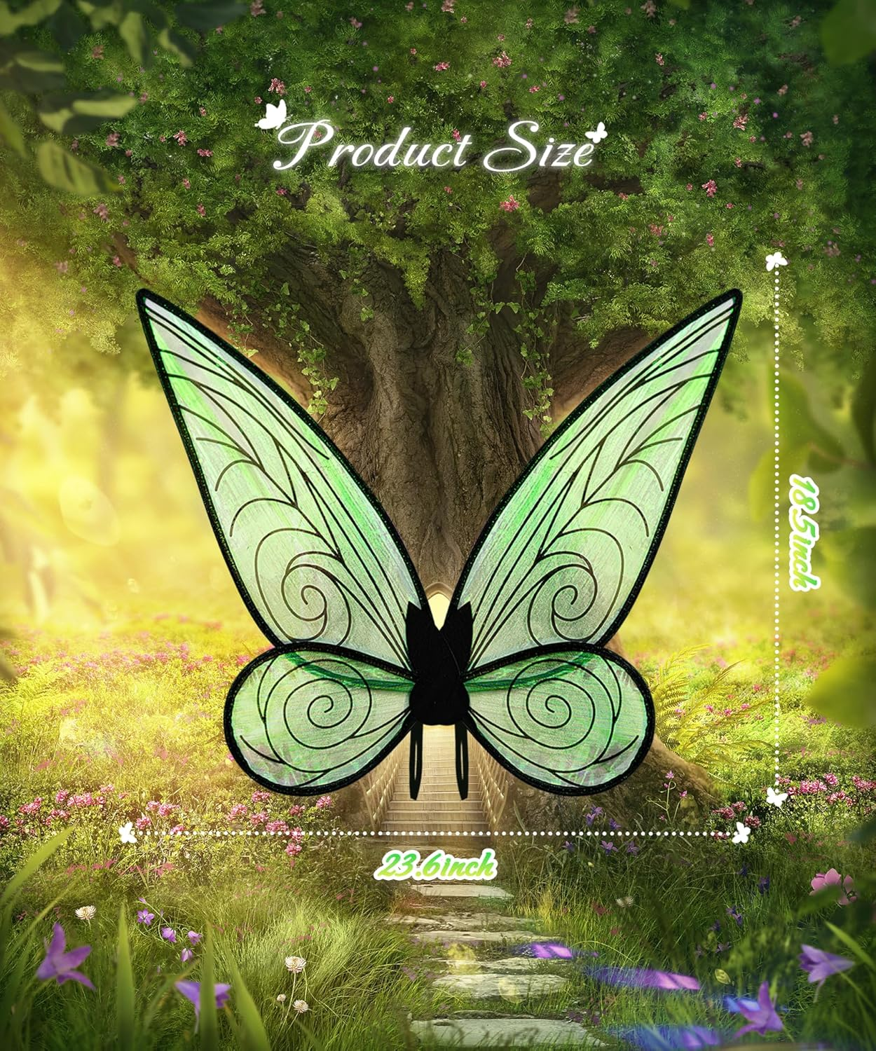 2Pcs Adult Fairy Wings, Sparkling Sheer Butterfly Wings for Adults Birthday Halloween Costume Dress up for Kids Girls Women image number 6