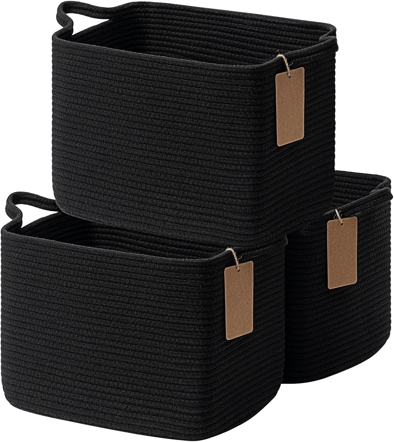 Storage Basket, Woven Baskets for Shelves, Cotton Rope Basket for Toys, Towel Baskets for Bedroom, 33 X 25 X 23Cm, 3 Pack, Black image number 6