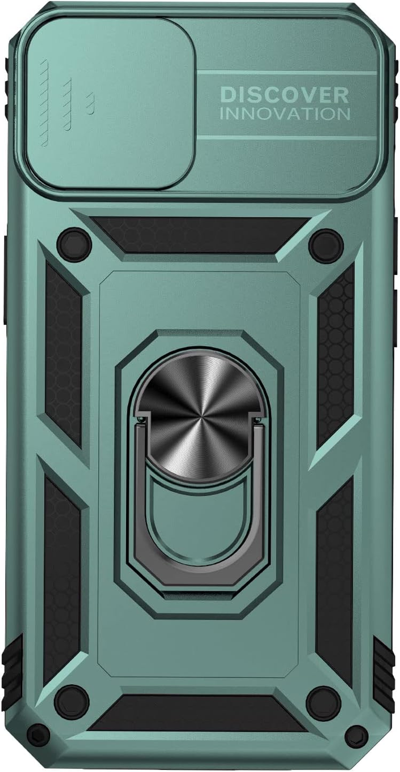 QIWEIQING Iphone 14 Case Plastic Back Cover TPU Bumper Mobile Phone Case 360 Degree Metal Ring Stand Heavy Duty Military Grade Protection Hybrid Shockproof Case for Iphone 14 / Iphone 13. Green JXT - Green image number 2