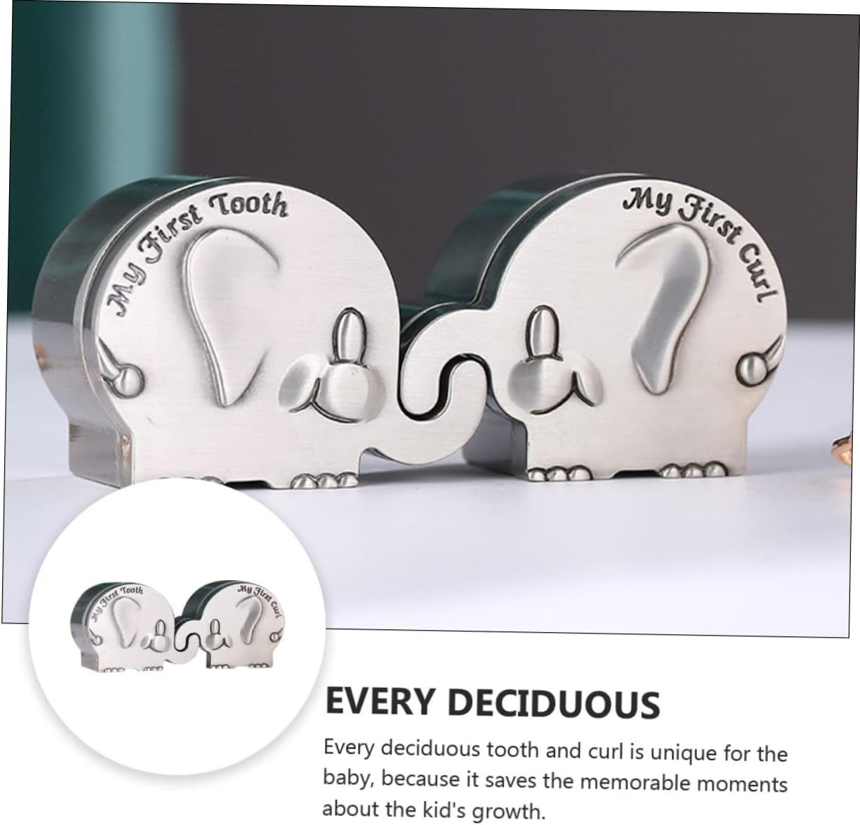 HANABASS My First Curl and Tooth Keepsake Box Set Elephant Shape Silver Metal Newborn Baby Hair and Tooth Storage Collector for Infant Memories