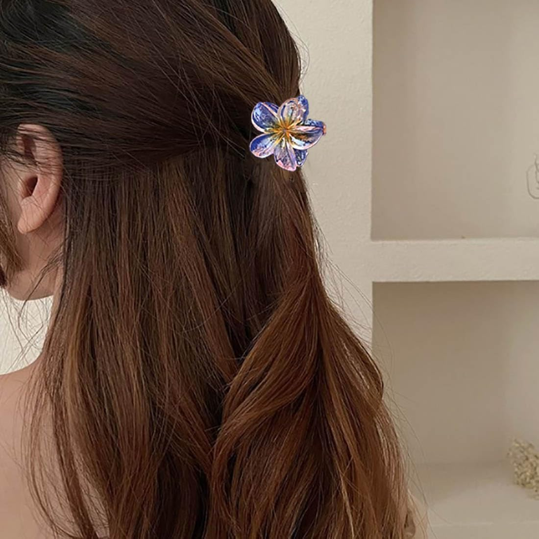 SINLOV 4Pcs Flower Hair Claw Clips Colorful Hawaiian Flower Clip Small Cute Hair Claw Clip for Women Thick Hair image number 2