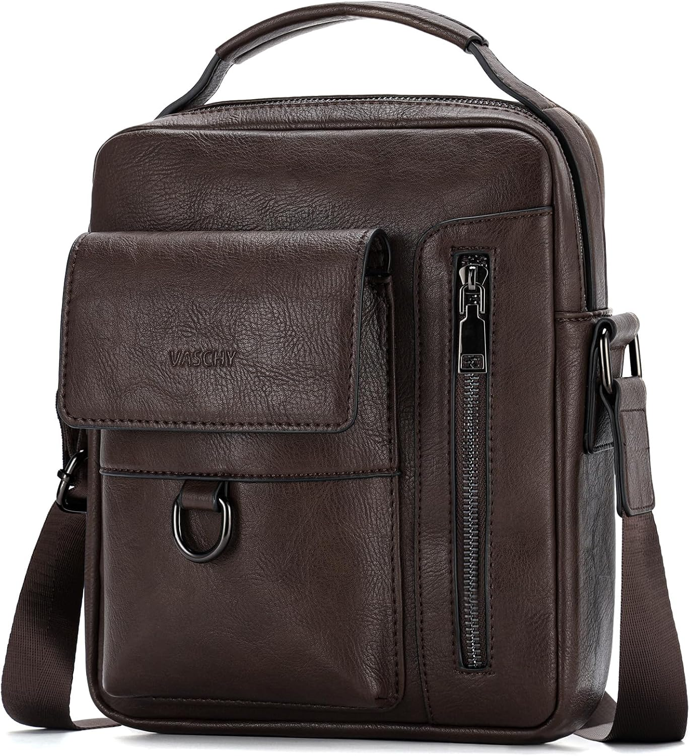 VASCHY Messenger Bag for Men, Vintage Small Vegan Leather Crossbody Handbag Shoulder Sling Side Bag for Casual, Work