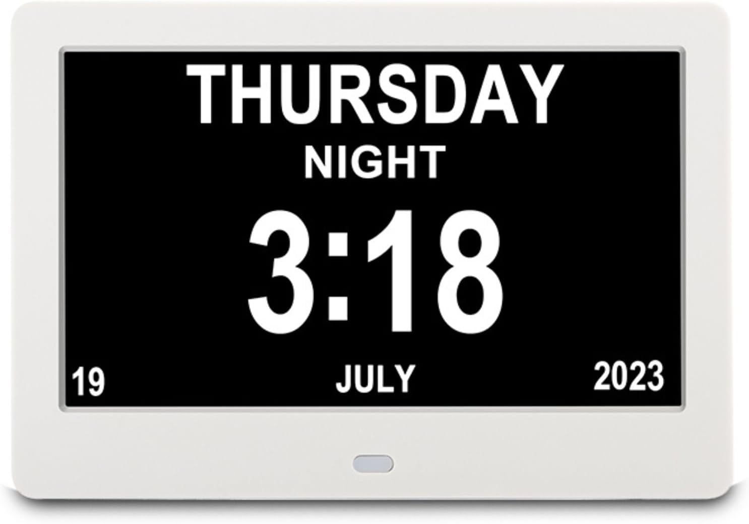 Digital Calendar Alarm Day Clock - 7" LED Dementia Clock Large Screen Display, 12/24Hr Remote Control for Extra Large Aged Seniors, Home D&eacute;cor Desk, Wall Mounted Black/White (White)