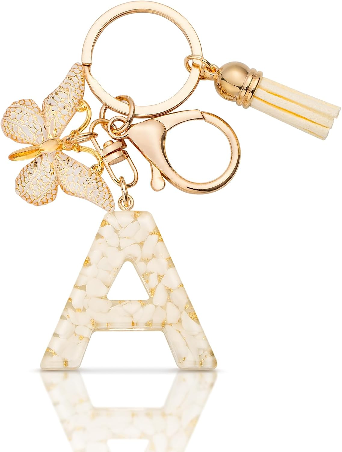 Letter Keychain Initial Keyring Key Chain Alphabet Key Rings for Women Girls,Beige