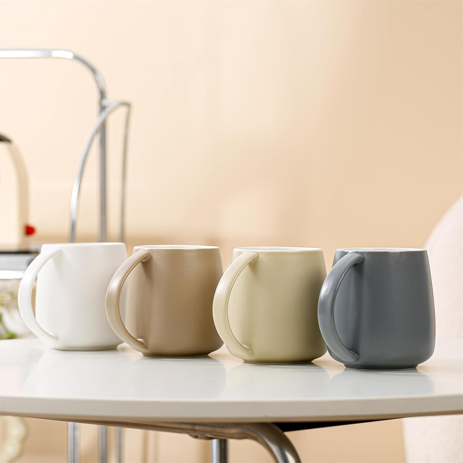 Classic Large Capacity Ceramic Belly Coffee Mugs 400Ml 14Oz Nordic Matte Finished Water Breakfast Toothbrush Egg Shaped Cup with Handle for Home Office Men Women (Gray)