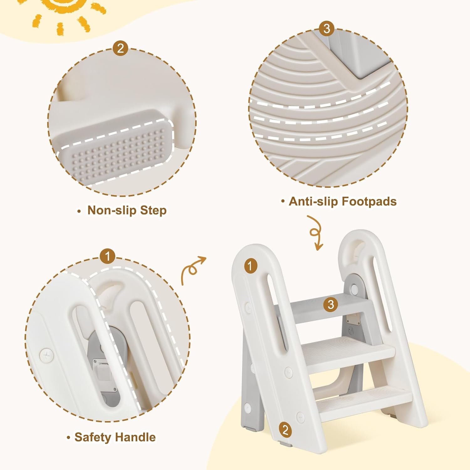 Advwin Foldable Toddler Step Stool for Bathroom Sink and Potty Training, 2-3 Tiers Kitchen Counter Stool Helper with Handles, Ages 18+ Months image number 3