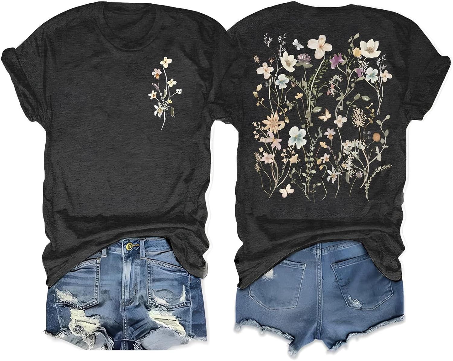 Boho Vintage Floral Sunflower Wildflowers Print T Shirt