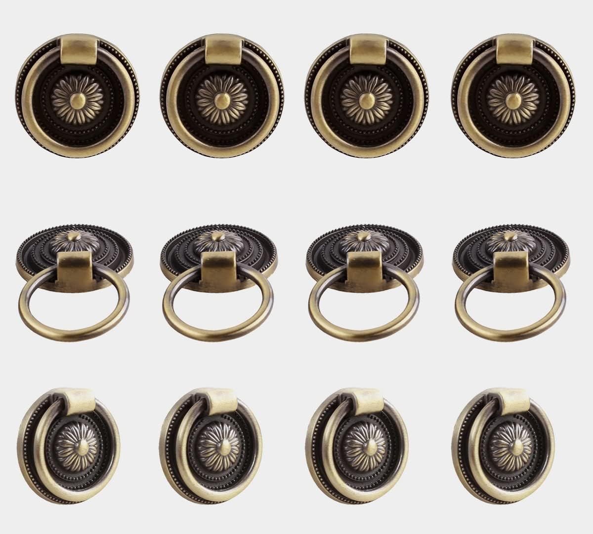 Headsitg 6 Pcs Antique Drawer Pull Ring Cabinet Ring Handle Cabinet Drawer Dressing Knob Handle Antique Brass,Size:1.37" L X 1.37" W X 0.5''H