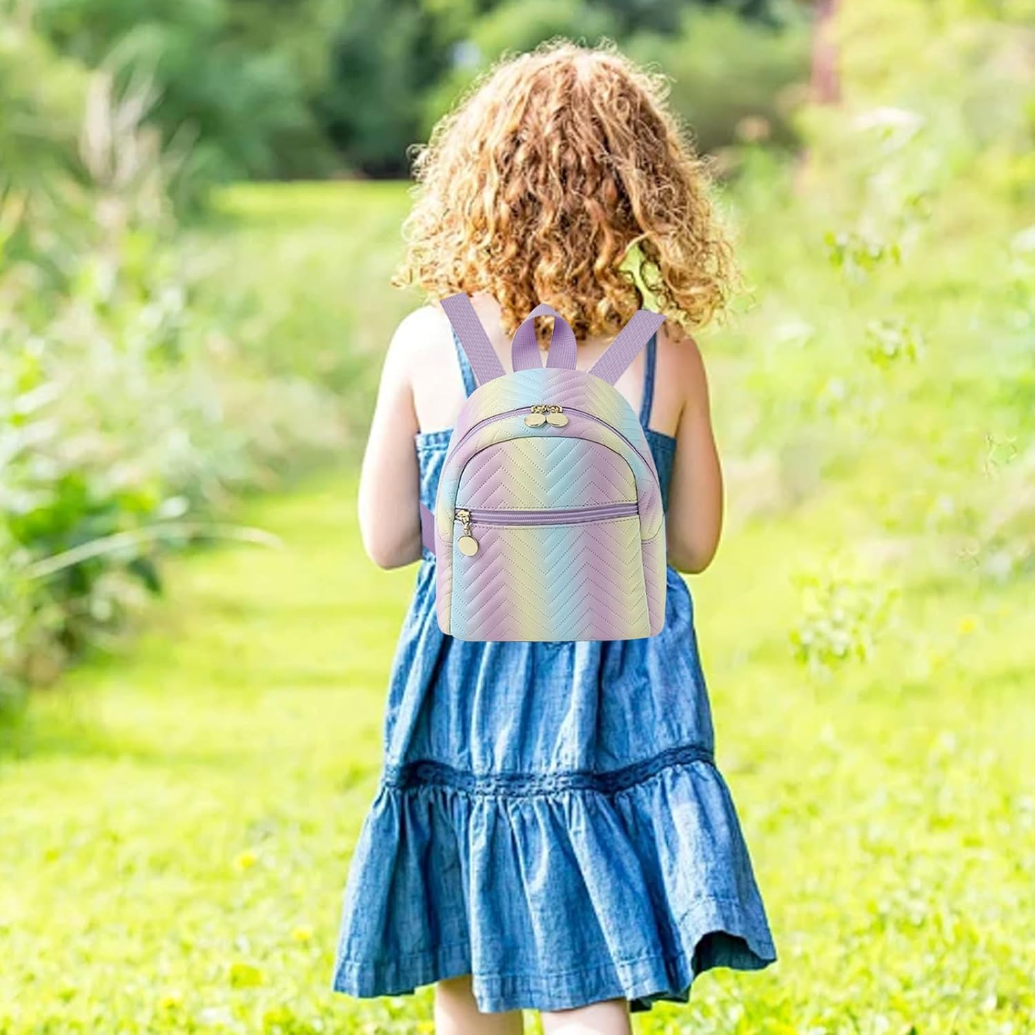 FOSDICK Girls Small Backpack, Rainbow Girls Mini Toddler Backpack, 19 X 18 X 10Cm Mini Cute School Rucksack, Adjustable Small School Bag Bookbag for Travel Kindergarten Elementary Preschool, Rainbow