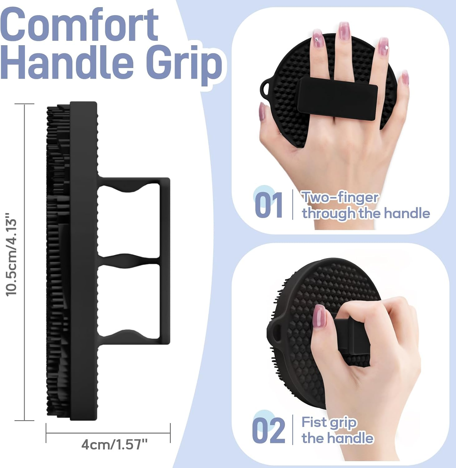 GEENOA Silicone Body Scrubber for Shower, Hygienic Silicone Loofah with Waved Bristles and Non-Slip Handle, Durable Body Buffer Shower Scrubber for Gentle Exfoliating & Lathering(Black) - Black image number 6