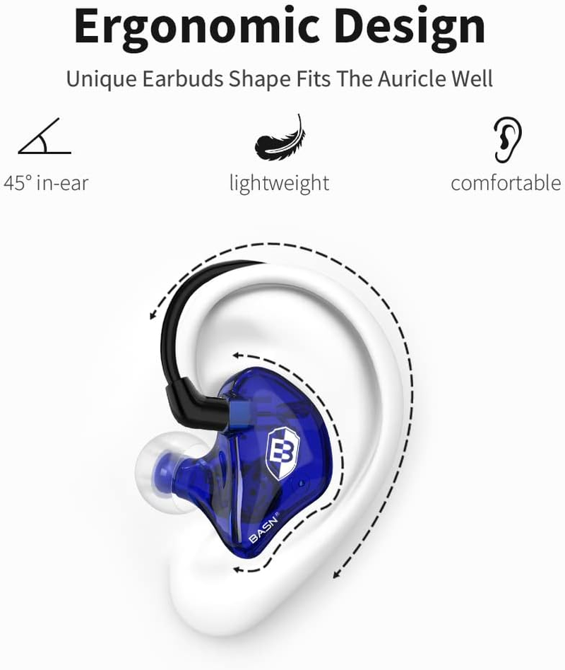 BASN Bsinger in Ear Monitors Wired Earphones with Noise Isolation, Dual Dynamic Drivers High Definition Iems with MMCX Detachable Cable for Musicians Drummers Singers(Blue) - Blue image number 5