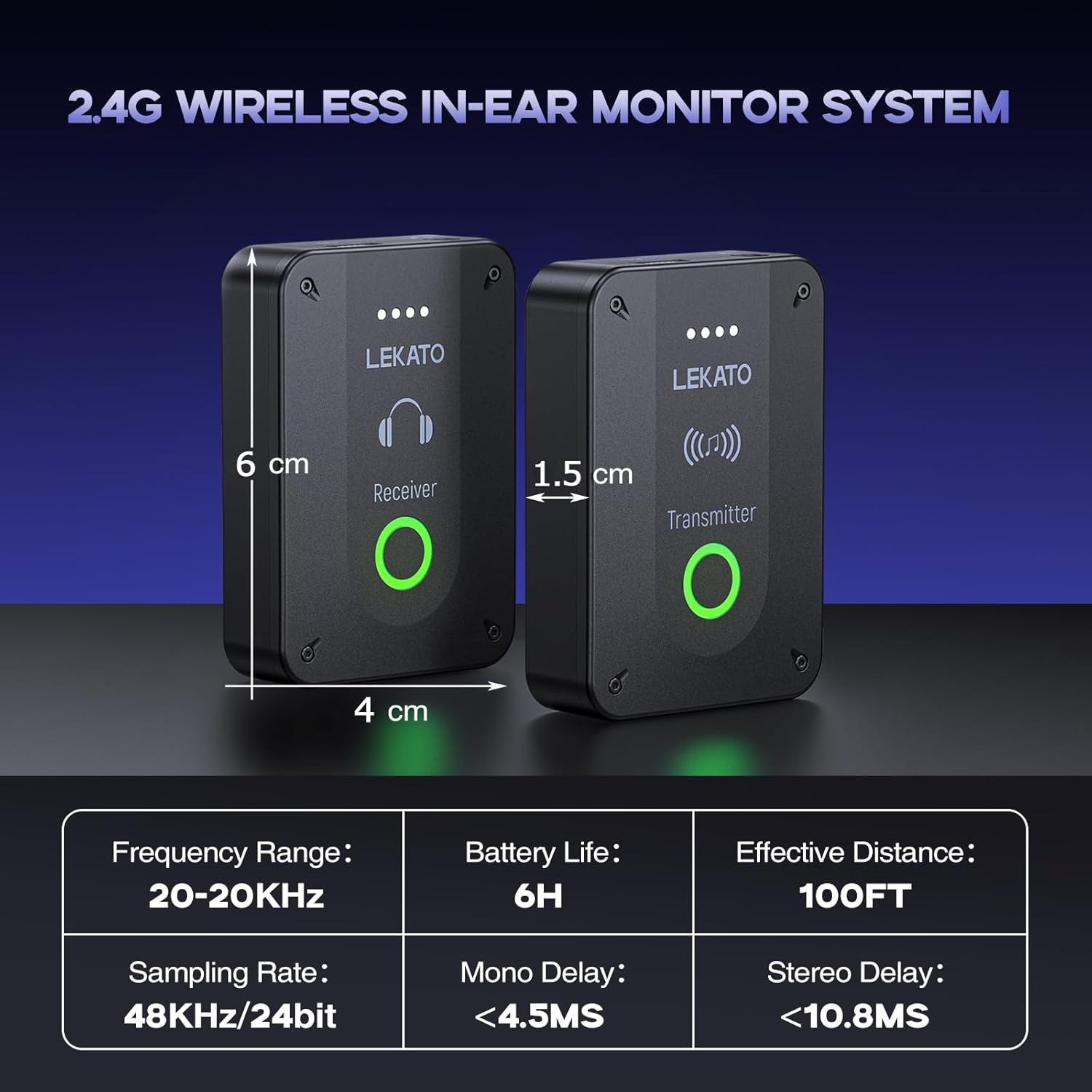 LEKATO Wireless in Ear Monitor System MS-2, Upgraded 2.4G Stereo IEM System Low Latency with Transmitter Beltpack Receiver Auto-Pairing,One to More, In-Ear Monitoring for Church,Band,Singer,Stage - Black-R image number 4