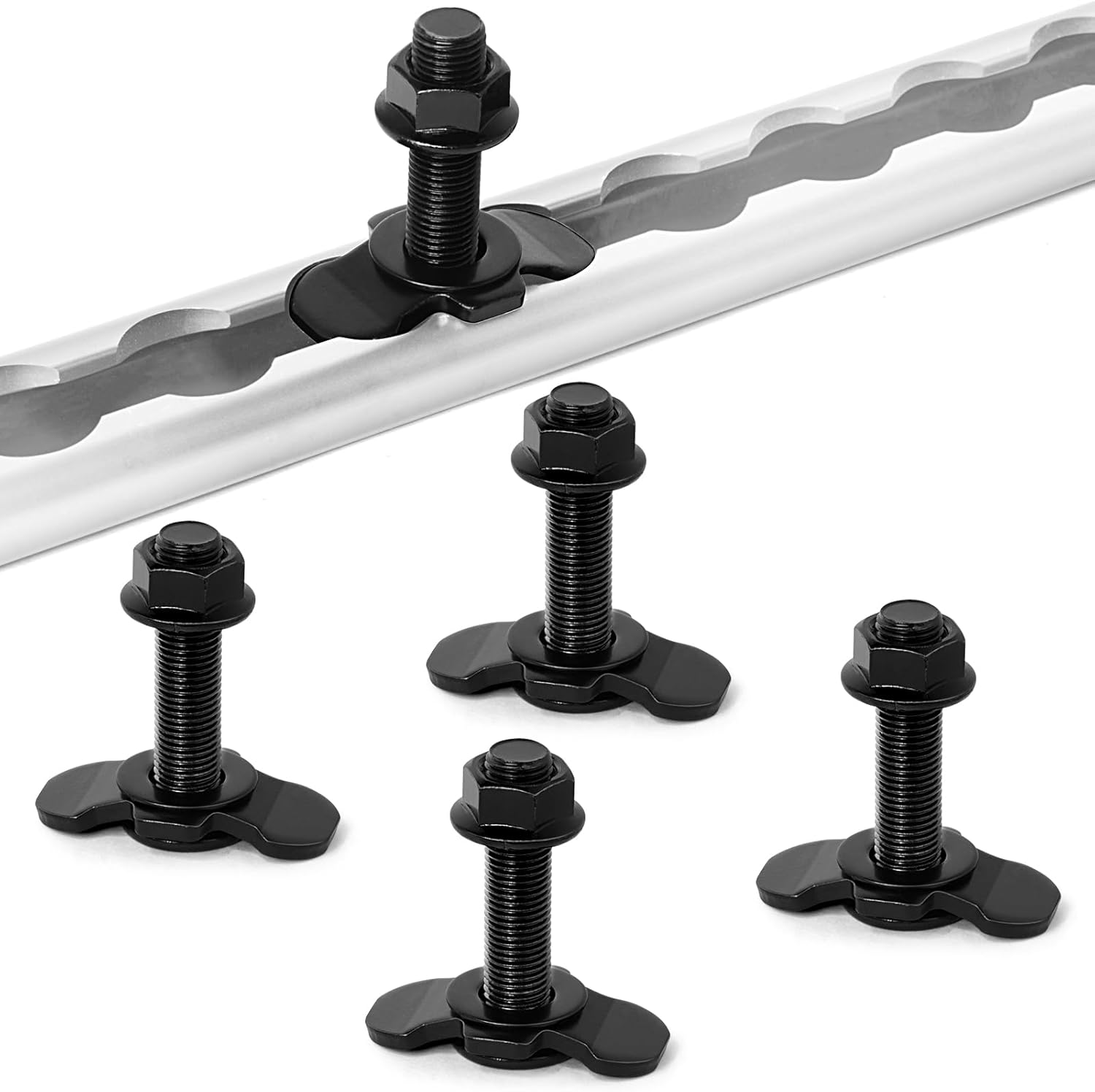 L Track Threaded Stud Fittings L-Track Threaded Double Stud Lug Fitting Tie Down, Used with L Track Rails for Truck Bed or Trailer Cargo Control, Pack of 10, Black image number 5