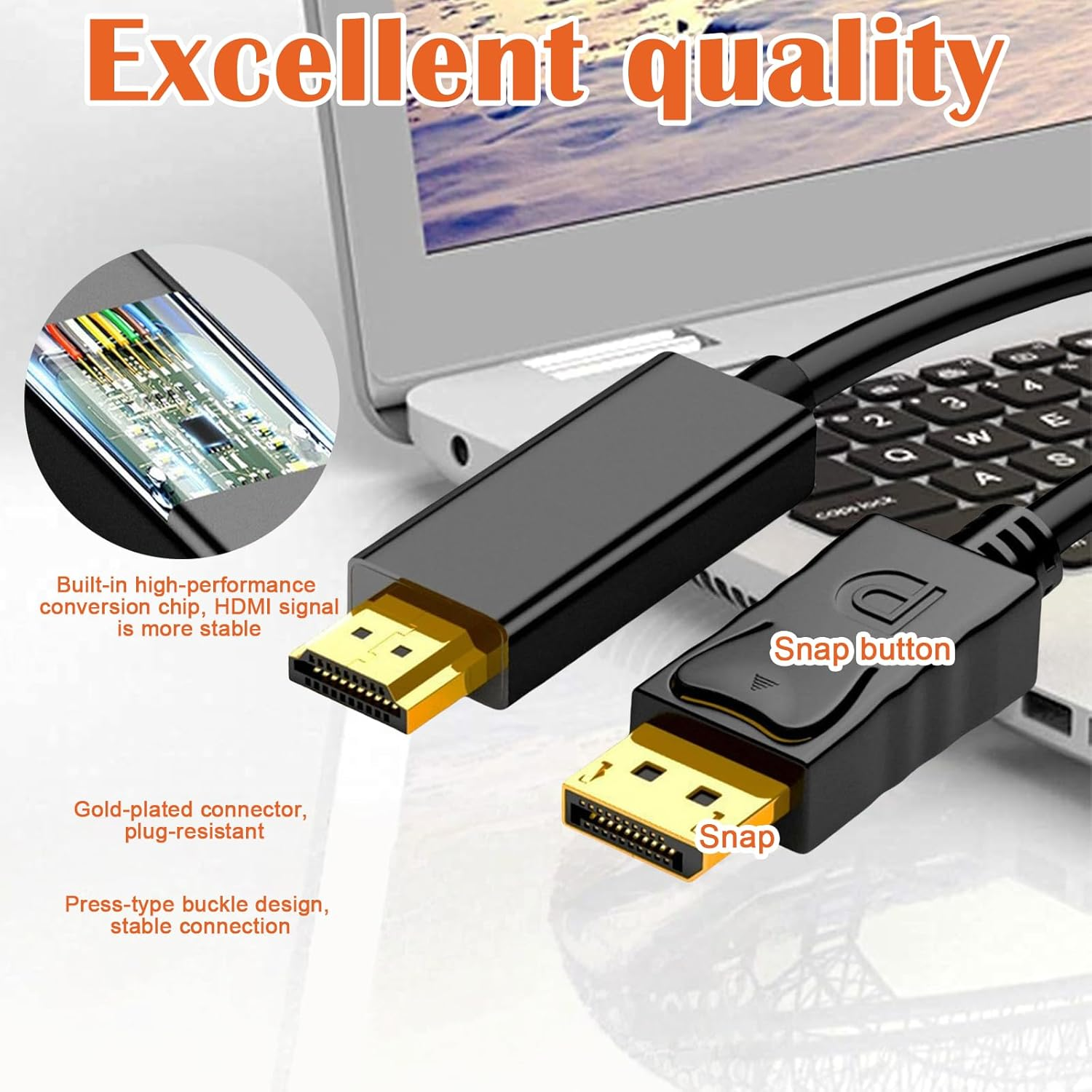 Hrenvaxil HDMI Cable, 4K Displayport to HDMI Cable, HDMI to Displayport - 1.8M Uni - Directional, 4K@30Hz/2K@60Hz for Projector, for Thinkpad, for Dell, for Monitor (Black) image number 4