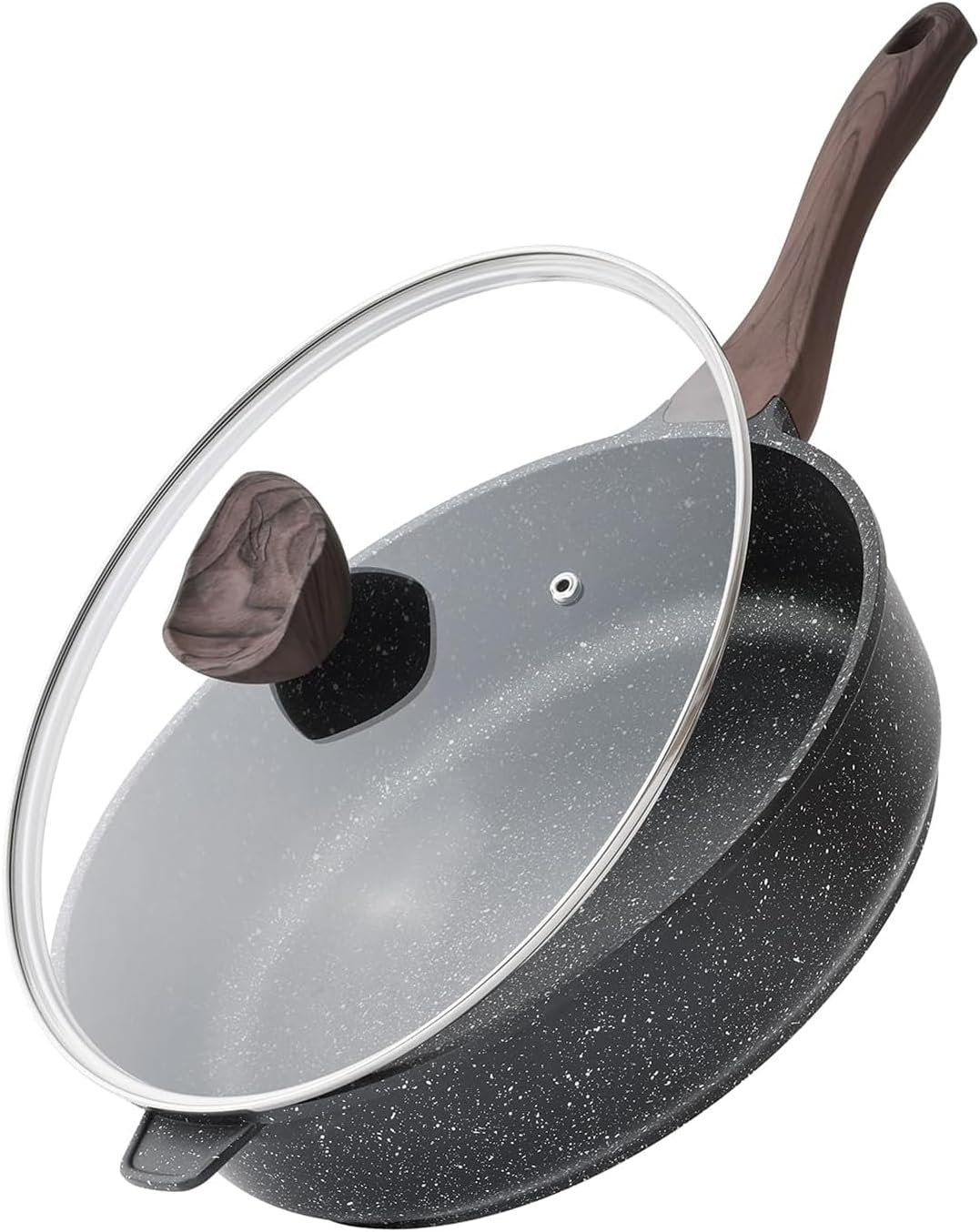 Kordisen Nonstick Ceramic Deep Frying Pan, 11 Inch Non Toxic Skillet with Lid, Healthy Jumbo Cooker, Saute Pan for Cooking, Induction Cookware, PFOA & PFAS Free (Cream)