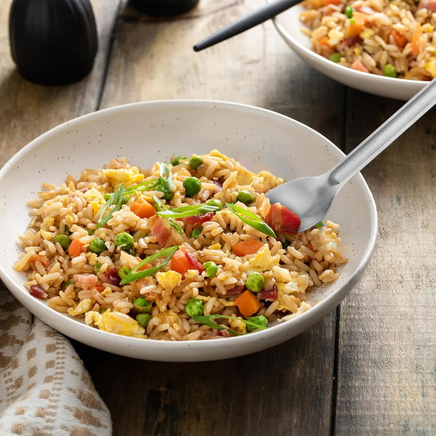 2Pcs Ti Long Handle Cutlery Spoon and Spork Set, Easy to Carry and Store, Camping Spork, a Hole on the Handle for Home, Camping, Hiking, Backpacking, Picnic (Spork and Spoon) image number 1