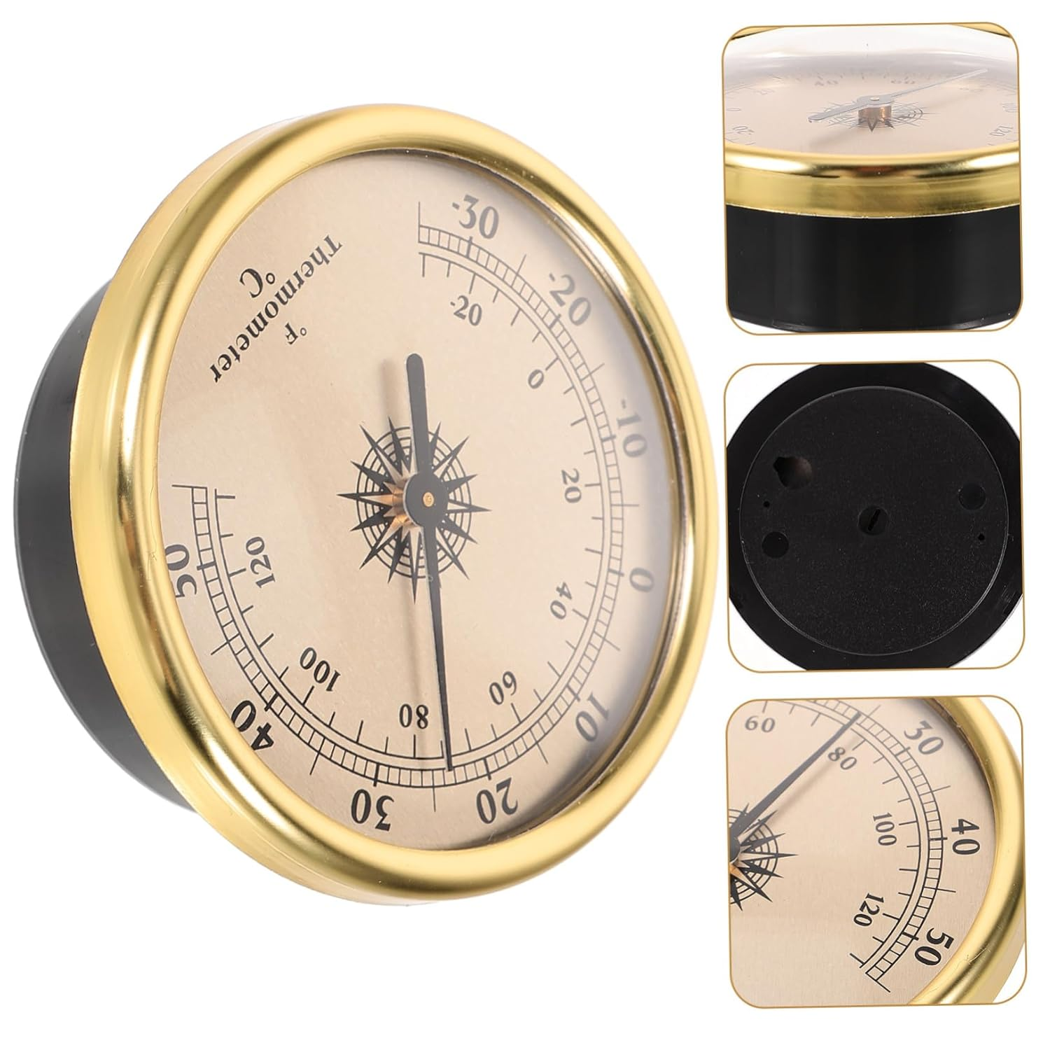 Metal Indoor Room Thermometer Wall-Mounted Temperature Gauge for Home Nursery Greenhouse Fahrenheit Display round Gold Weather Station Temperature Tool