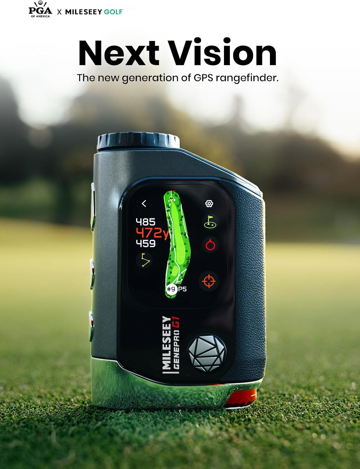 MILESEEY Genepro G1 Touchscreen & GPS Rangefinder with Slope, 43000+ Preloaded Courses, 1300 Yards Laser Range Finder Golf with Red & Green Display, 0.1S Flag Pole Locking Vibration, 6X Magnification image number 2