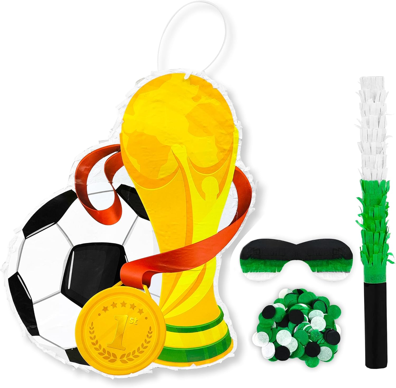 Soccer Ball Pinata, 4 Pcs Soccer Pinatas Bundle - 15.1'' Soccer Theme Pi&ntilde;ata, Soccer Party Pinata Stick & Soccer Party Games Blindfold Etc Sports Supplies image number 2
