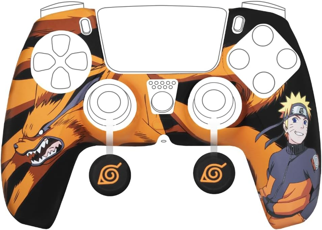 Konix Naruto Shippuden Silicone Case for Dualsense PS5 Controller - Thumb Rest - Kurama/Ky&ucirc;bi and Naruto - Black