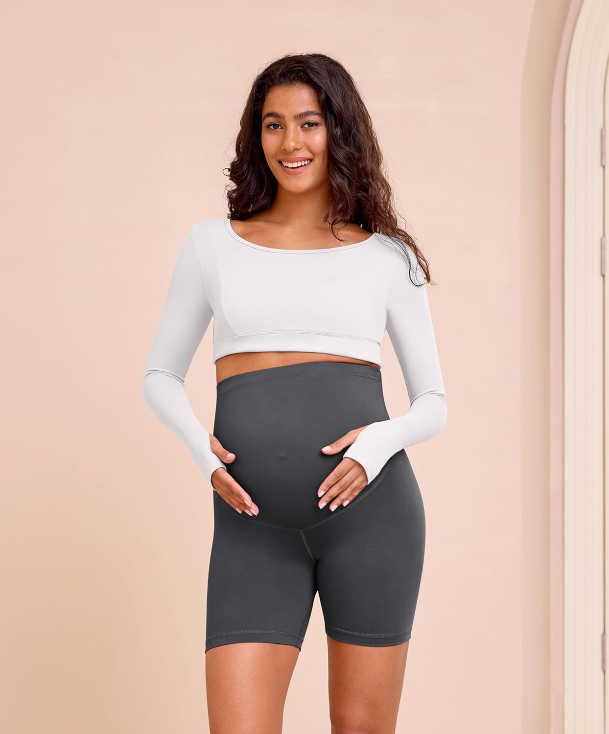 VALANDY Creamlush 4 Pack Maternity Shorts&ndash;Over the Belly Buttery Soft Stretchy Maternity Lounge Yoga Shorts image number 6