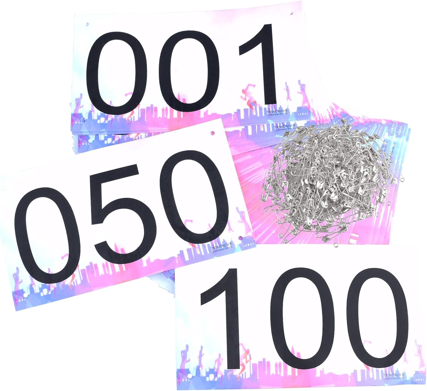TRIWONDER Tyvek Race Bibs Running Numbers with Safety Pins, Large Numbers 1-500 for Marathon Runners Events Sports Games