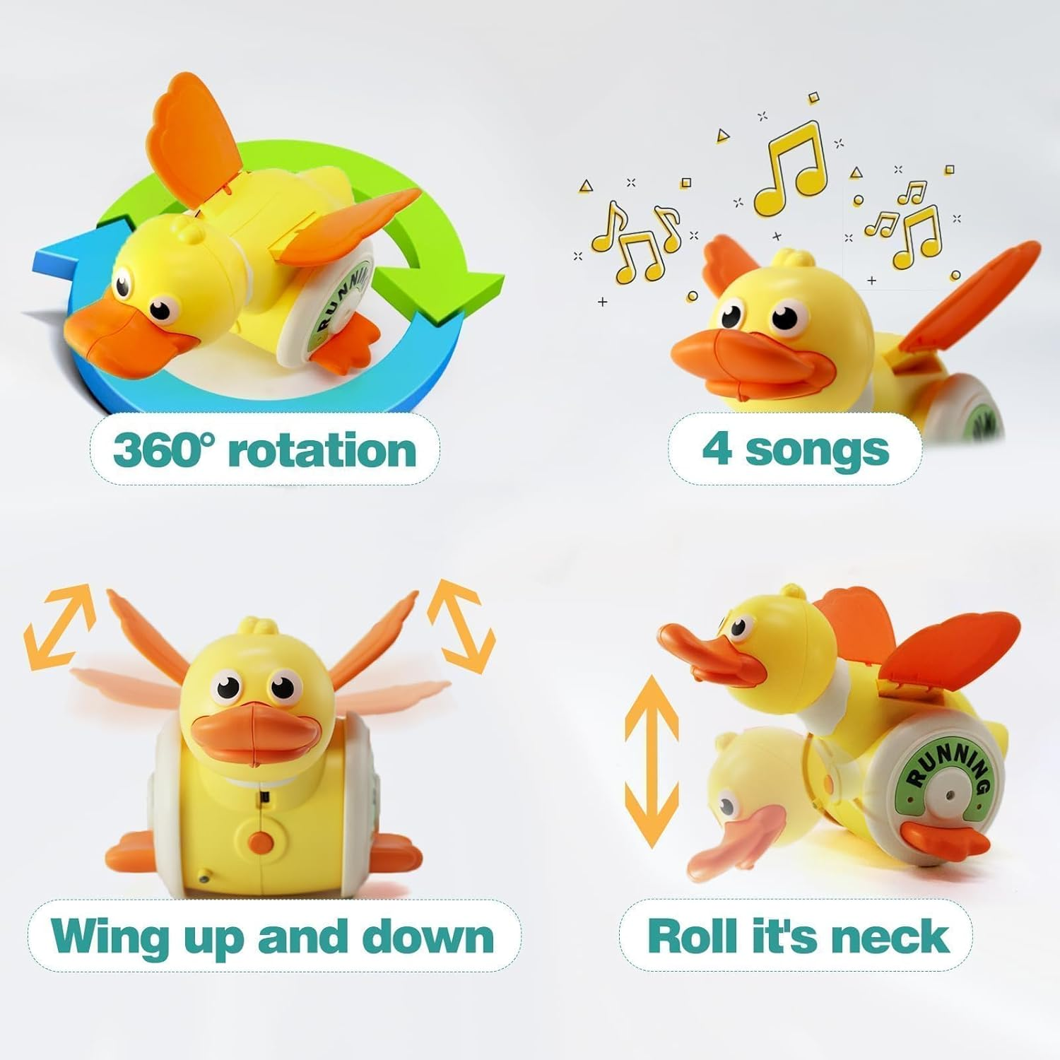 Duck Toys for Toddlers 1-3, Tummy Time Crawling Toys for Babies 6-12 12-18 Months, Light up Musical Dancing Walking Duck Learning for Infants Newborn 0-3-6 Months Boys&Girls (Yellow) - Green image number 3