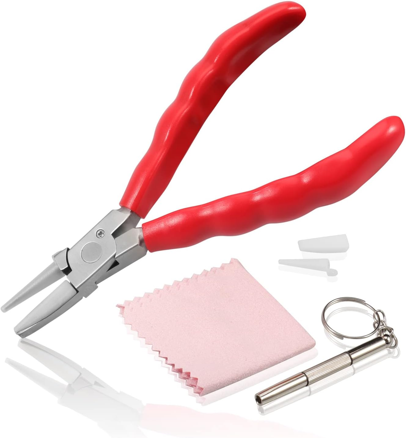 LEONTOOL 6 Inches Half round Pliers Nylon Jaw Eyeglasses Frame Repairing Plier Adjusting Eyeglass Arms Optical Hand Tool with Screwdriver and Glasses Cloth Random image number 1