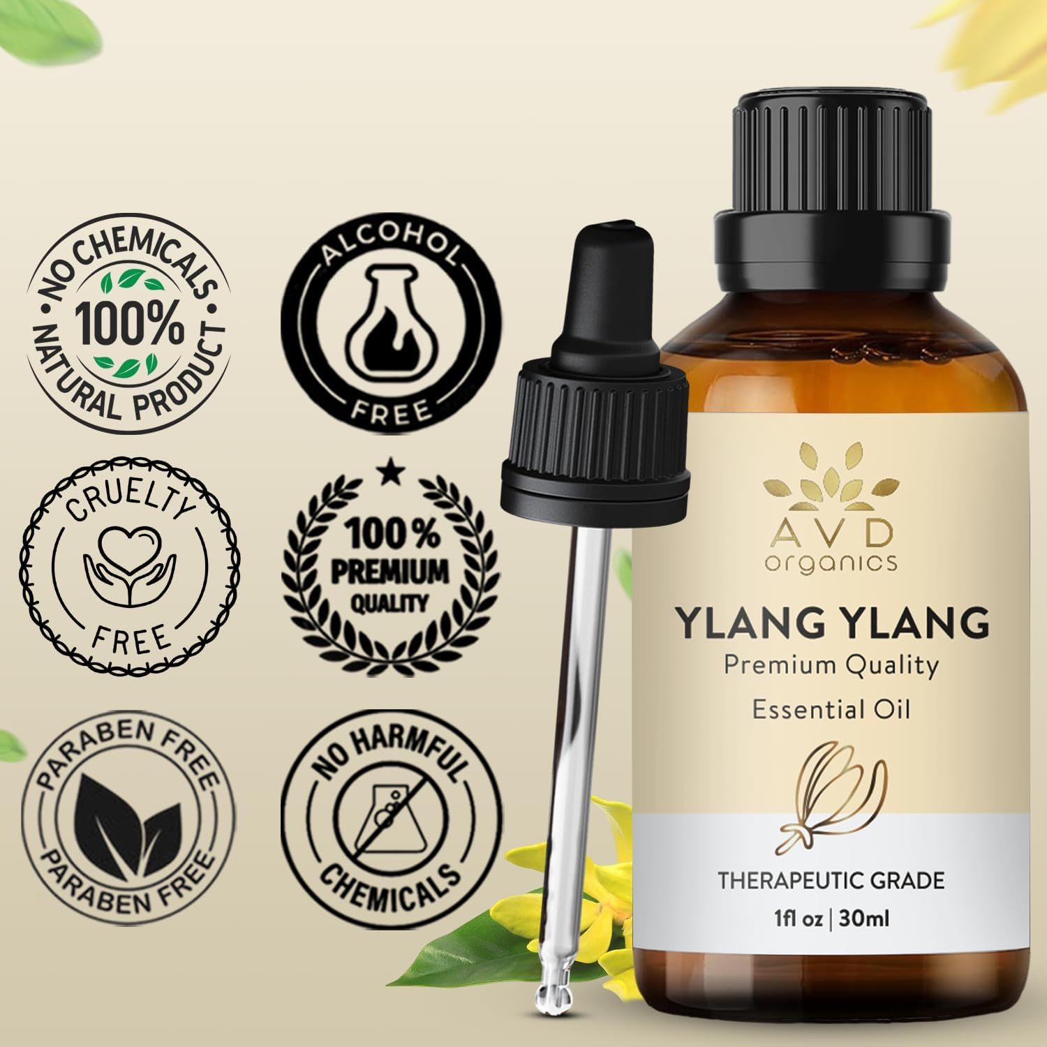 AVD Organics Ylang Ylang Essential Oil 30Ml &ndash; 100% Pure, Natural & Undiluted Ylang Ylang Oil for Diffuser, Candles, Aromatherapy & Home Fragrance &ndash; 1 Fl Oz image number 1