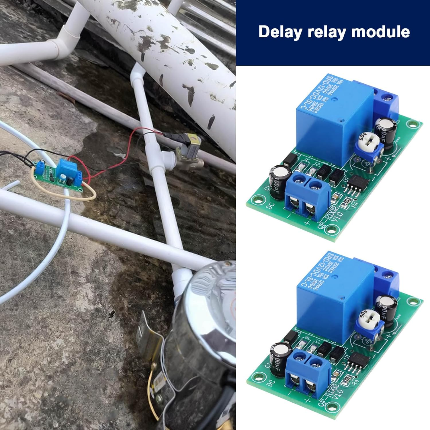 Create Idea 2PCS DC 12V Time Delay Relay Module 55X28X18.4Mm 0~60 Seconds Adjustable Time Delay Timer Relay Delay Controller Board for Home Automotive Electronics image number 3